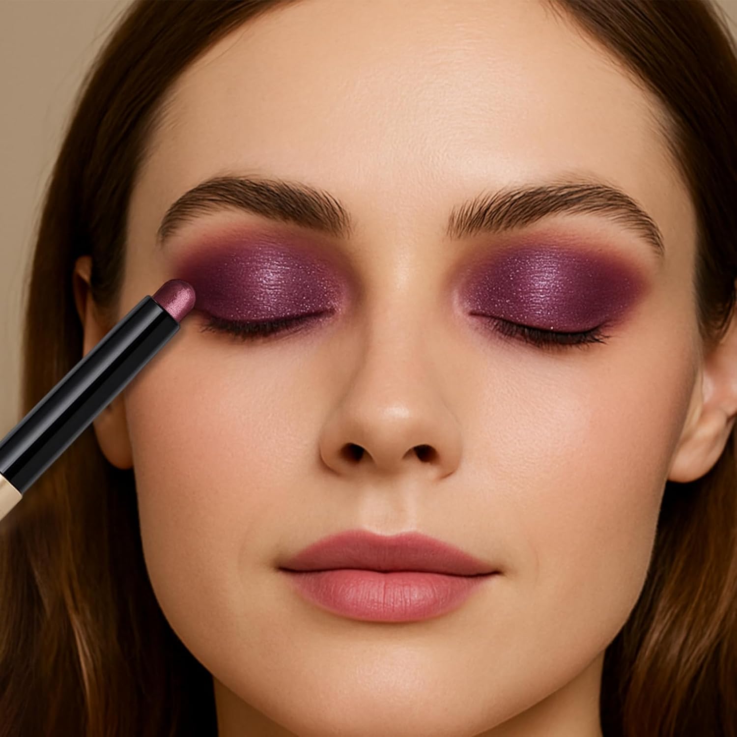 Erinde - Barra de sombra de ojos brillante impermeable, sombra de ojos en barra de crema marrón púrpura, lápiz de sombra de ojos en polvo de larga duración, a prueba de arrugas, sombra de ojos cremosa