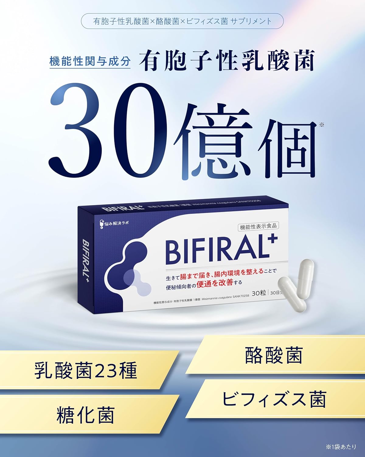 【Improves bowel movements with live bacteria activity】 Bifiral Plus Lactic Acid Bacteria Supplement, 60-day supply, live bacteria that reach the intestine and improve intestinal environment, improves