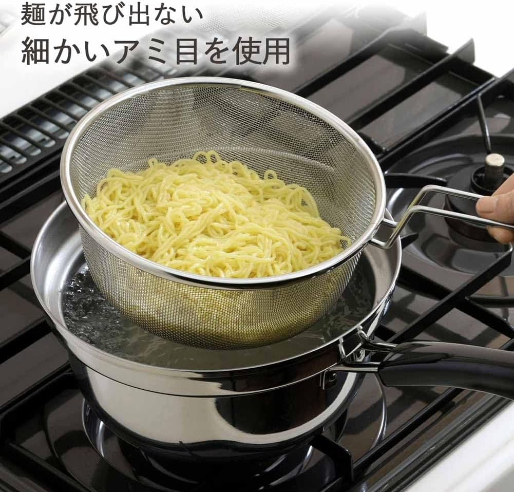 Shimomura Enterprises 27426 Yude Meijin Tsubamesanjo Stainless Steel Boiler Pot with 7.9 inch (20 cm) Diameter Strainer, Single Handle, Induction Stove Compatible, Boil Overflow-Resistant Pot, Ramen & Pasta, Capacity: 0.6 gal (2.4 L), Made in Japan