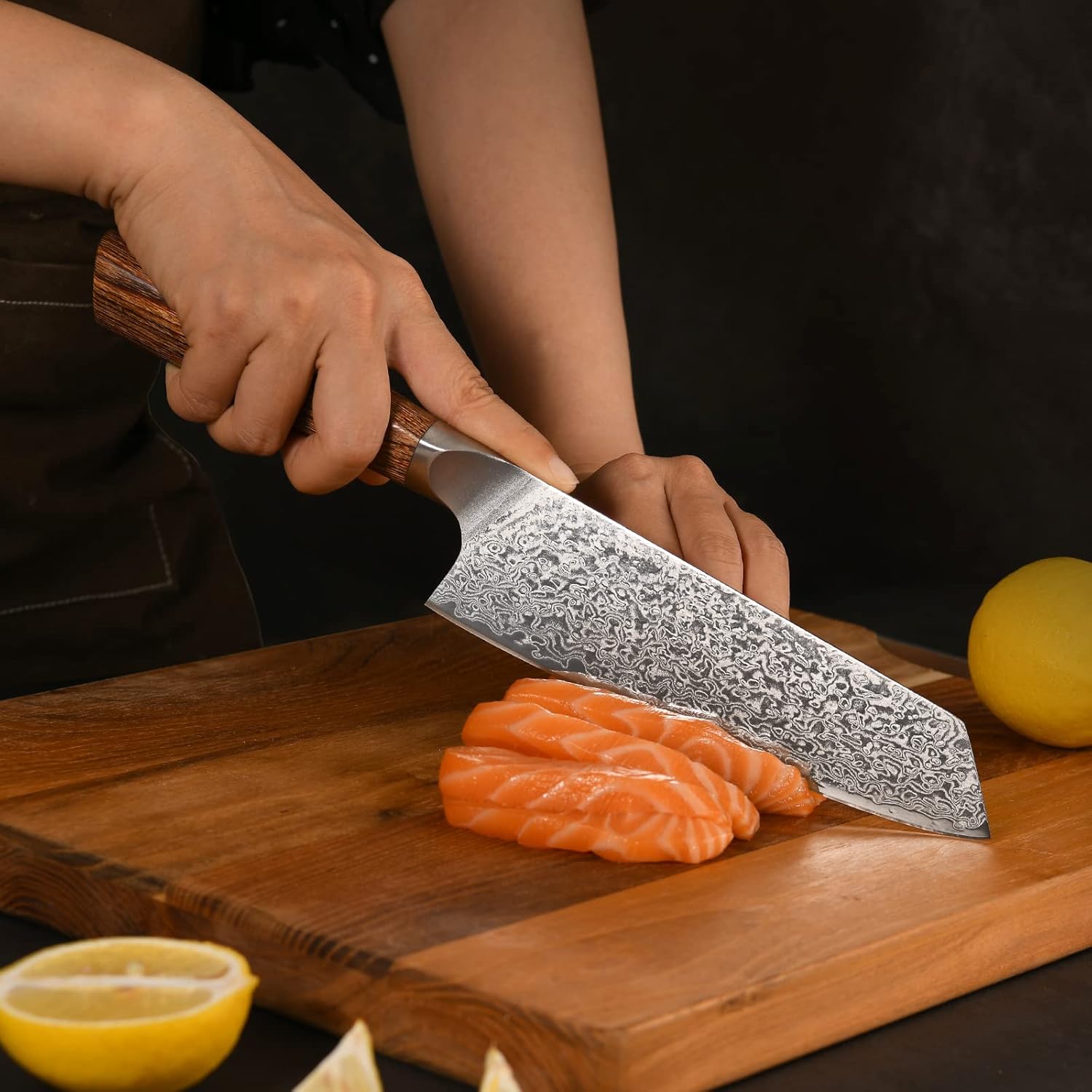 Santoku Knife, Gyuto Knife, Nanfang Brothers VG10+ Damascus, 67 Layers, Good Sharp, Multifunctional, Cooking Utensil, Meat, Vegetables, and Fruits, For Home Use, Commercial Use, (Wood Handle) Santoku Knife, 6.9 inches (175 mm)