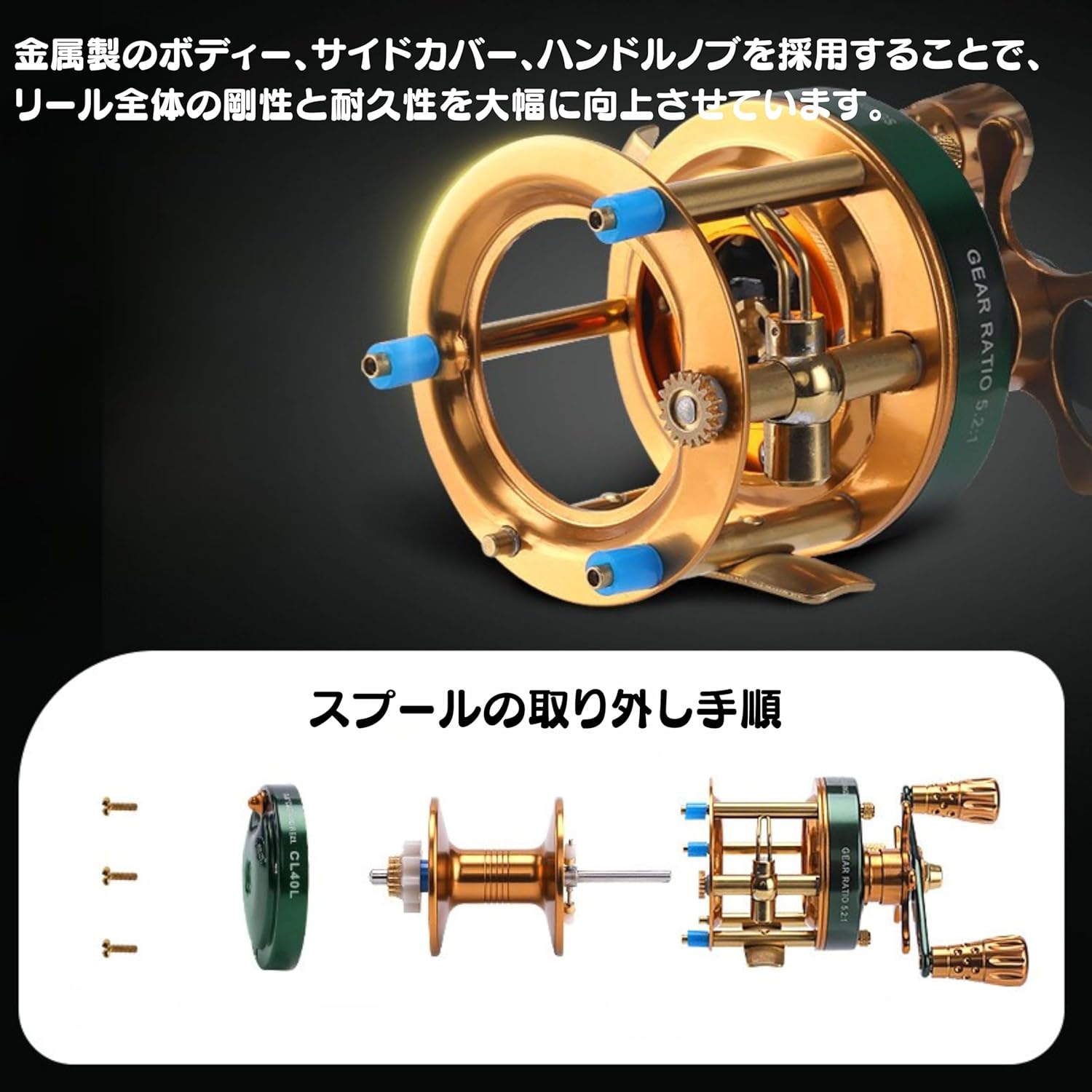 ベイトリール ビッグベイトリール リール 両軸リール 釣り ビッグベイトリール 右ハンドル 左ハンドル スロージギング ロックフィッシュ タイラバ [並行輸入品]