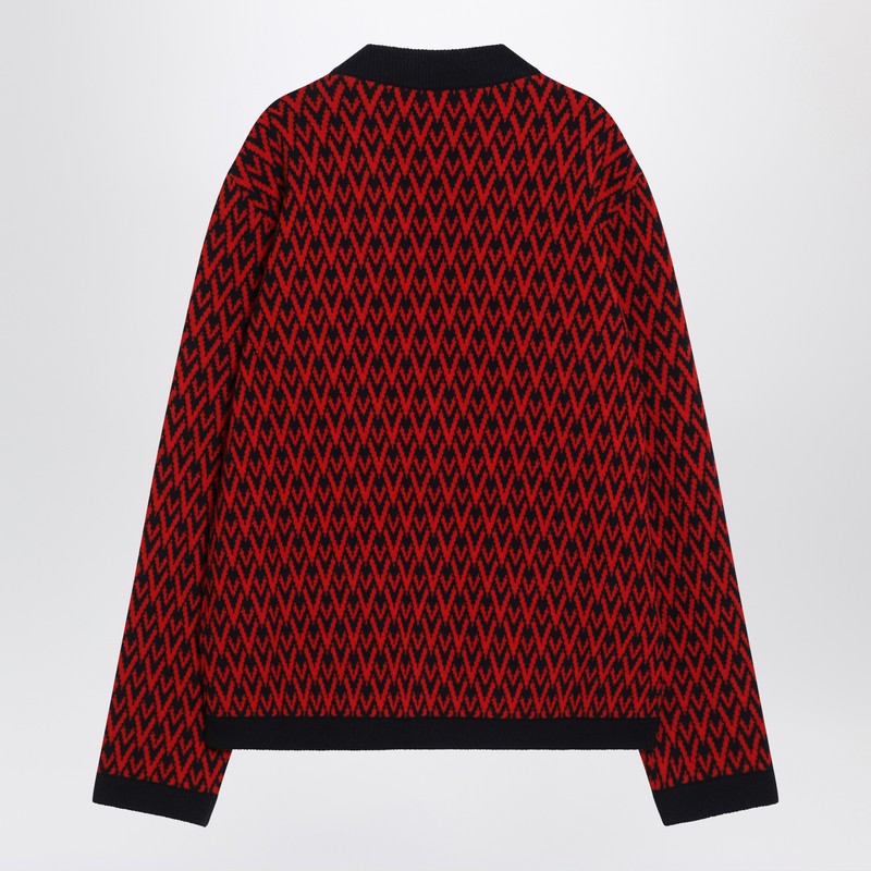 Valentino ヴァレンティーノ・ジャクアードのパターン・カーディガン・タウト・ラ・レッド/ネイビー・ブルー - Image 5