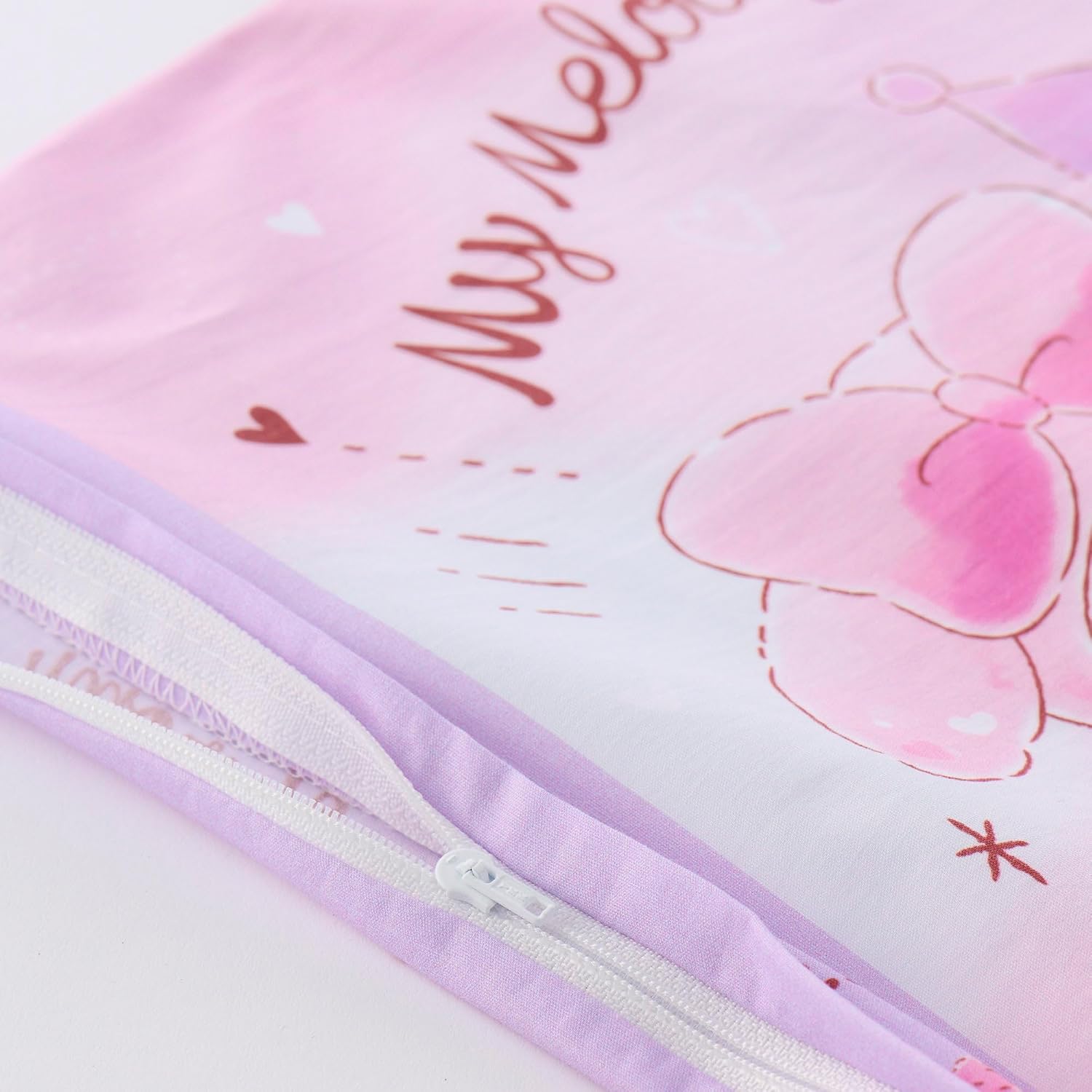 MORiPiLO Children's Pillow, Low Profile, My Melody and Kuromi, Sanrio Characters, Love Love Pink, Approximately 11 x 15.4 inches (28 x 39 cm), Skin-friendly 100% Cotton Fabric, Washable, Cover