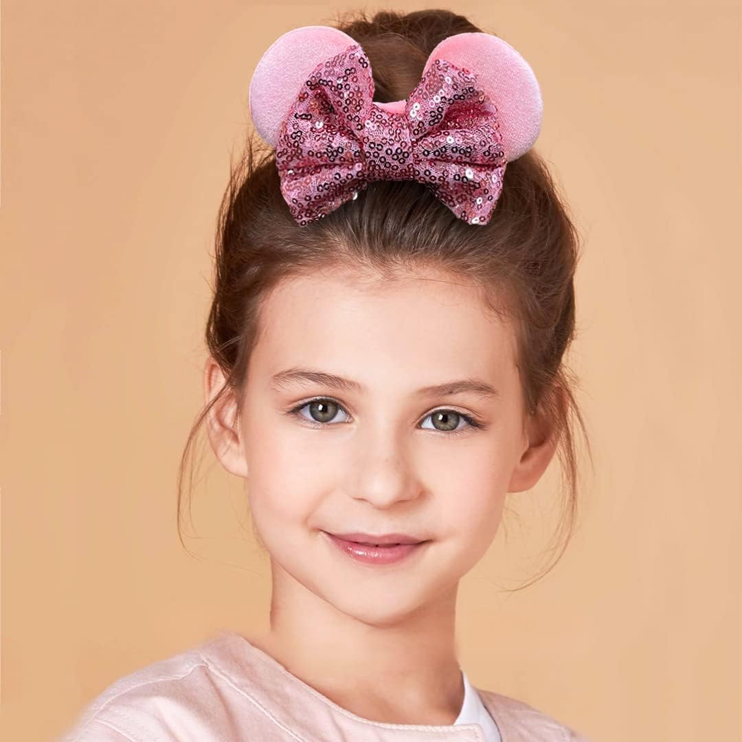 Paquete de 6 Coleteros con Orejas de Ratón, Lazos de Terciopelo con Lentejuelas Brillantes, Bandas Elásticas de Goma para Coletas, Lazos para el Cabello, Decoración para Fiesta de Navidad para Niños