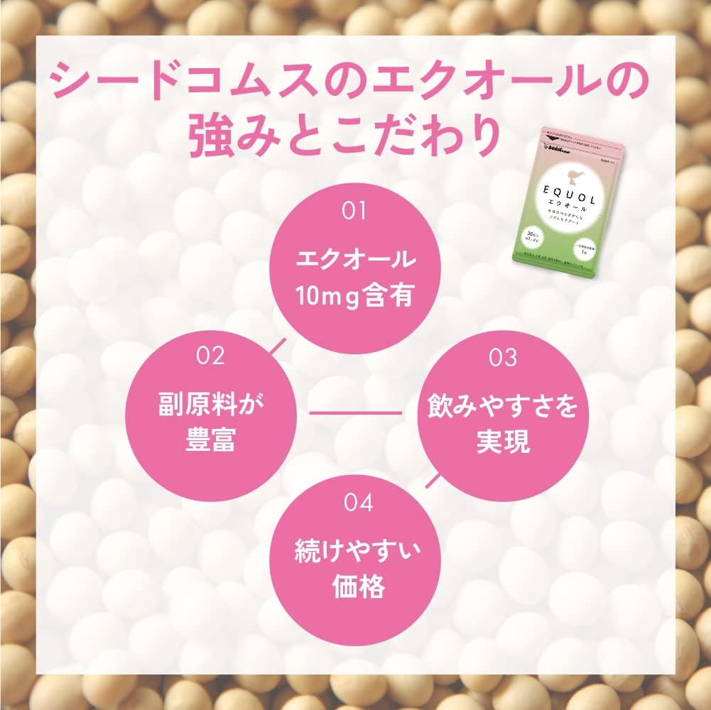 Seed Coms [Equol 1 Capsule, 10 mg] Women's Fluctuation Support, 30 Day Supply, S-Equol, Soy Isoflavone, Lactobionic Acid Supplement, GMP Certified Factory and Made in Japan