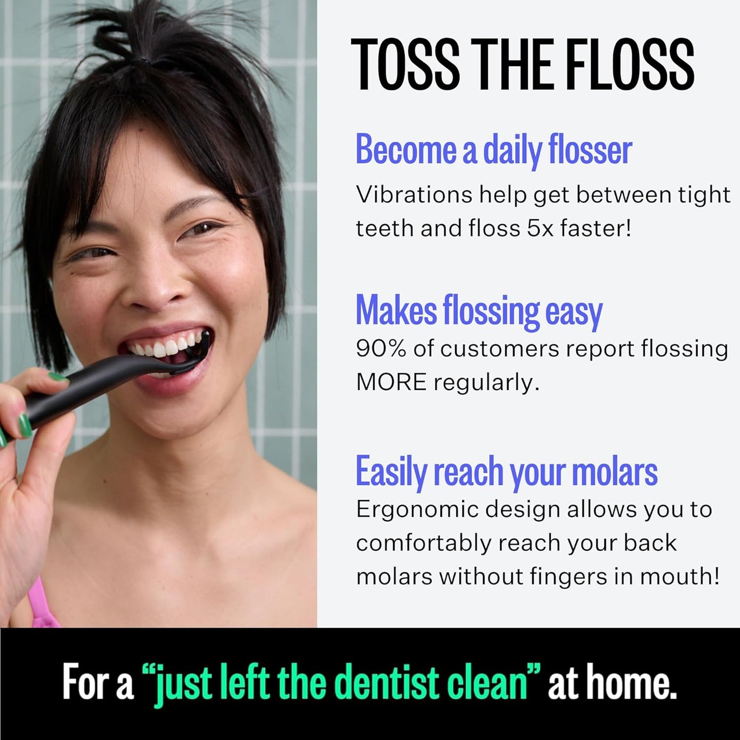 FLAUS Electric Flosser (Gentle Glide) - Shark Tank + Oprah's List - Water Floss Alternative - Dental Plaque Remover for Adults - Easy Vibration Power Flossing - Safe Portable Gum + Teeth Cleaning Tool