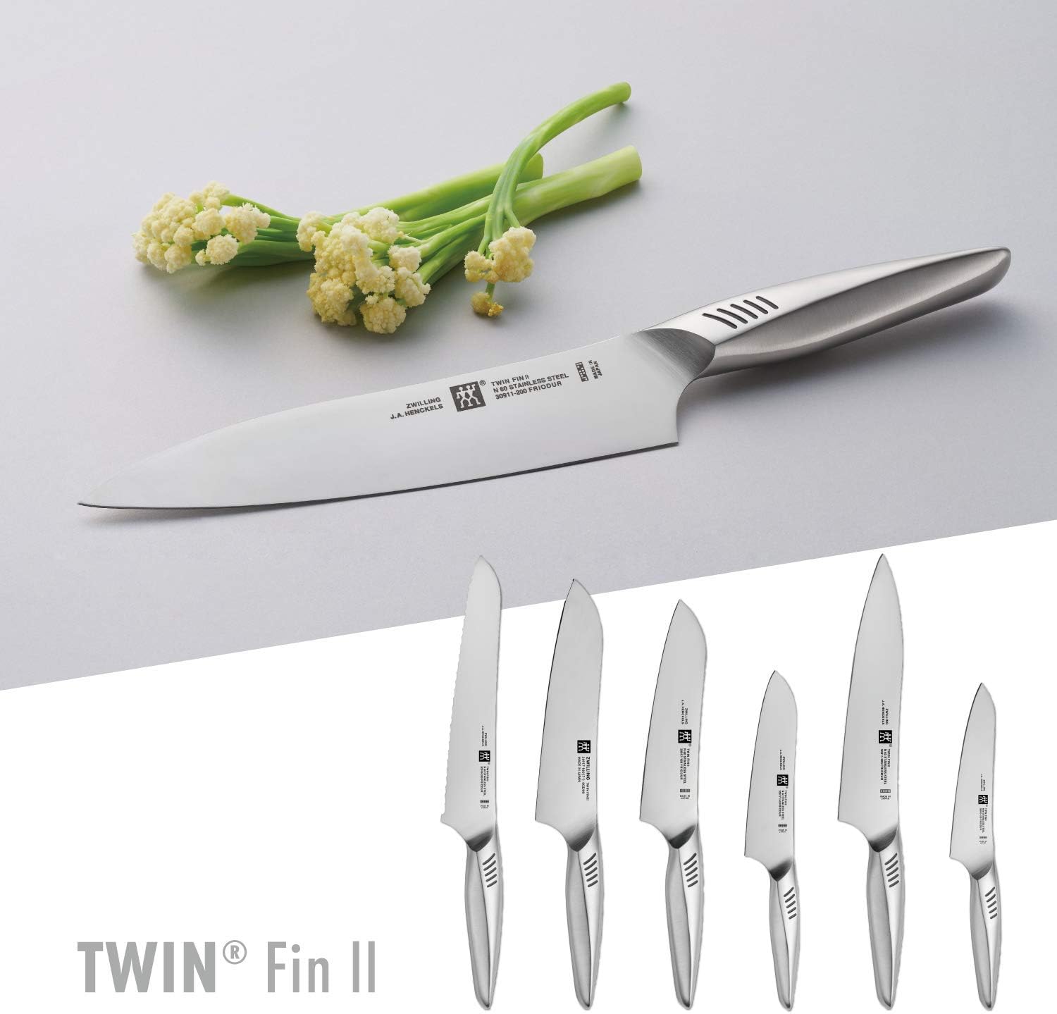 Zwilling 30917-161 Twin Fin 2 Multi-Purpose Knife, 6.5 in (165 mm), Made in Japan, Santoku Knife, All Stainless Steel, Dishwasher Safe, Made in Seki City, Gifu Prefecture