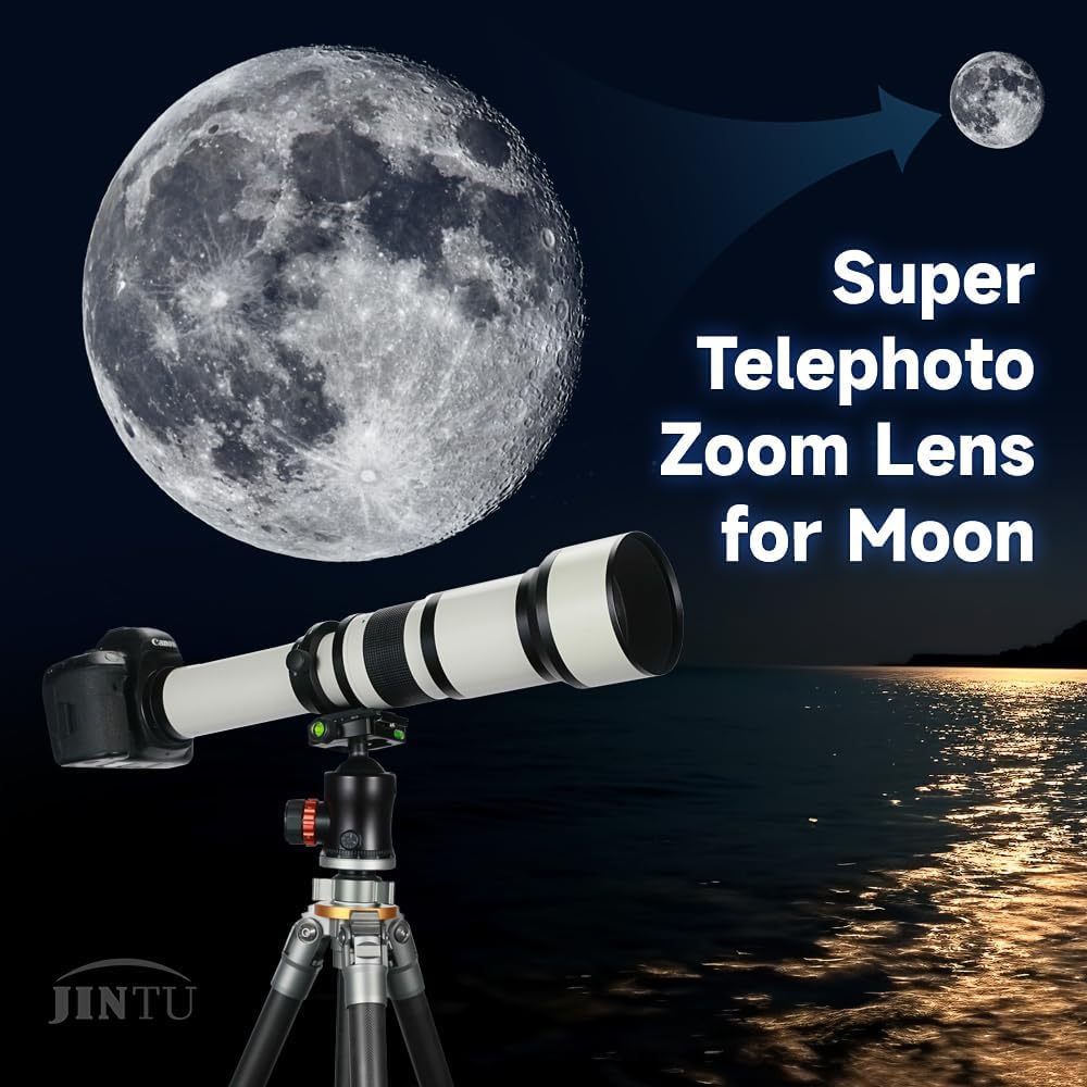 JINTU 650-1300mm PRO F8.0-16 Super Telephoto Zoom Lens for Nikon D3200 D3100 D3400 D5500 D5600 D5400 D5300 D5100 D5200 D7200 D7500 Digital For SLR manual focus Includes carry bag