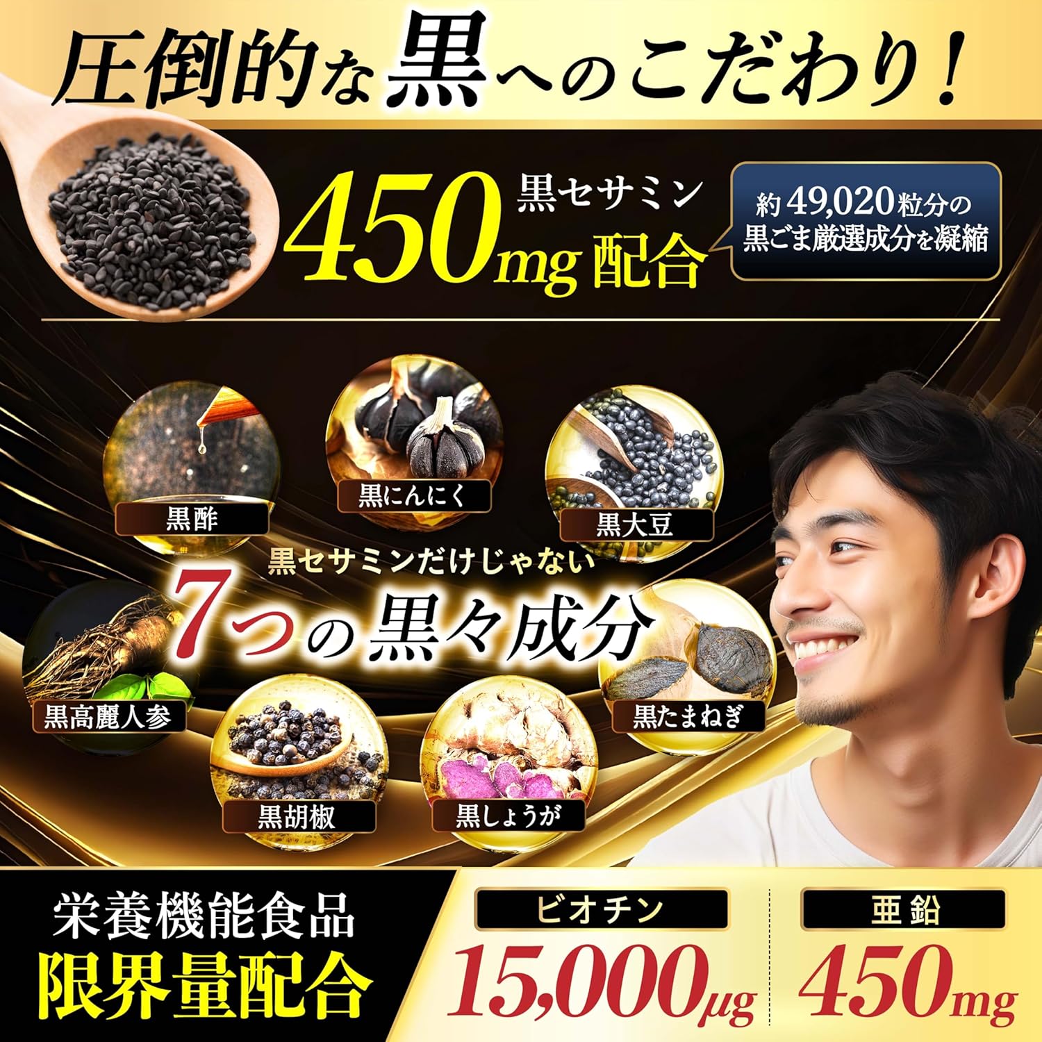 [Supervised by an Active Doctor] Gray Hair Supplement for Men [Contains the Industry's Highest Amounts of Keratin x Black Cesamine] [Biotin and Zinc 2 Nutritional Functional Foods] Hair Care