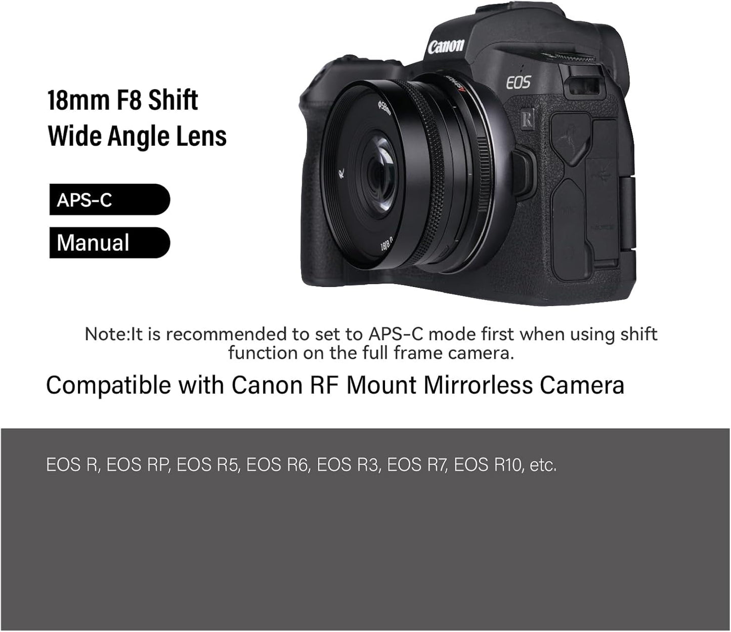AstrHori 18mm F8 APS-C Wide Angle & Shift Lens Manual Architecture Landscape Lens for Canon RF Mount Series Mirrorless Cameras EOS RP EOS R5 EOS R6 EOS R3 EOS R and More