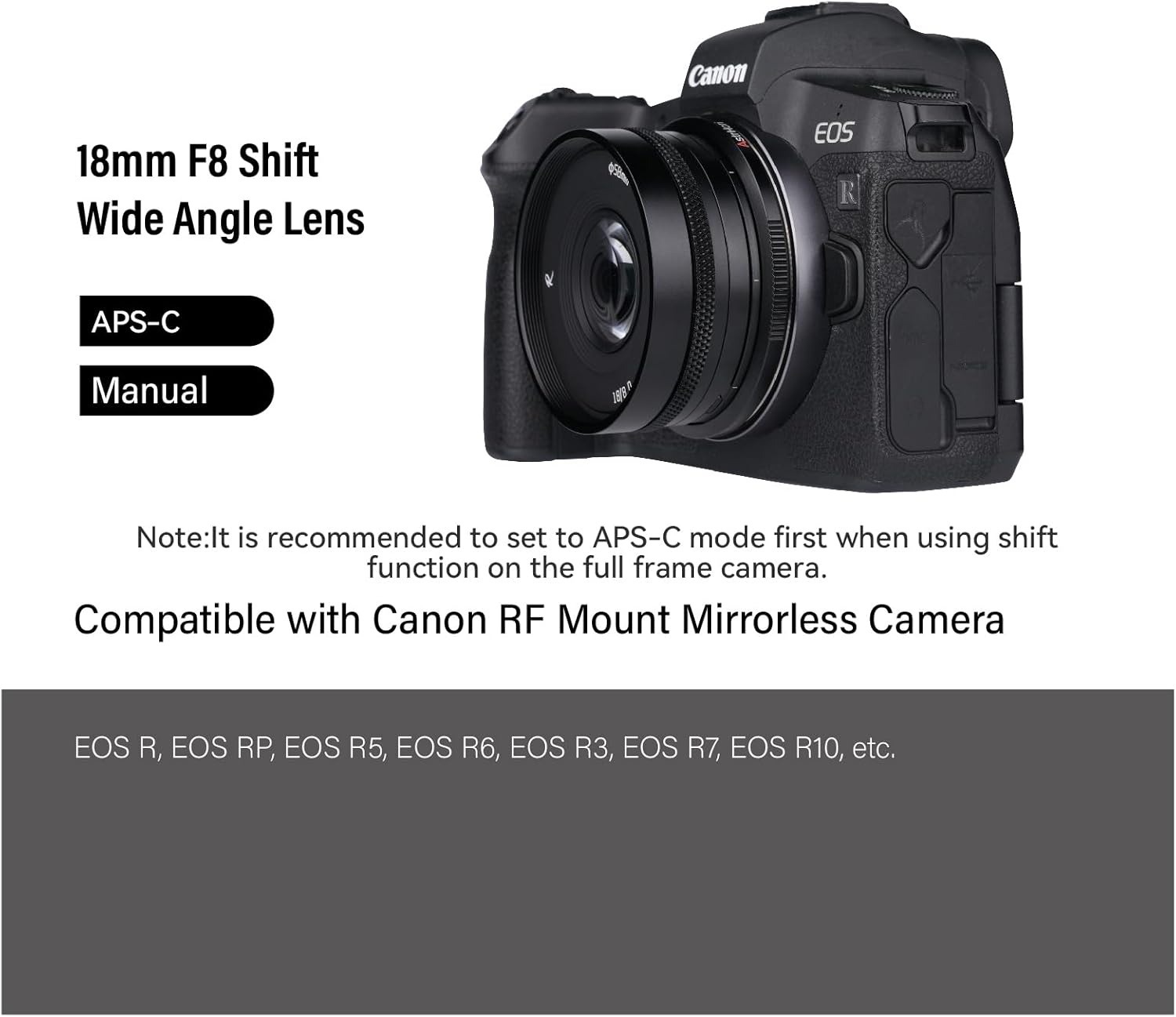 AstrHori 18mm F8 APS-C Wide Angle & Shift Lens Manual Architecture Landscape Lens for Canon RF Mount Series Mirrorless Cameras EOS RP EOS R5 EOS R6 EOS R3 EOS R and More