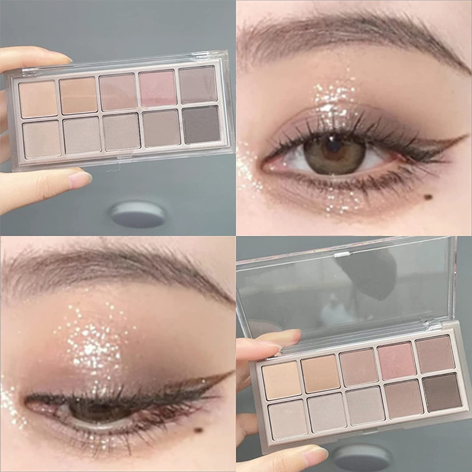 Erinde 10 colores paleta de sombra de ojos desnuda, paleta de maquillaje de sombra de ojos mate marrón taupe, paleta de ojos ahumados gris neutro, ultra-mezclable, sombra de ojos natural de larga