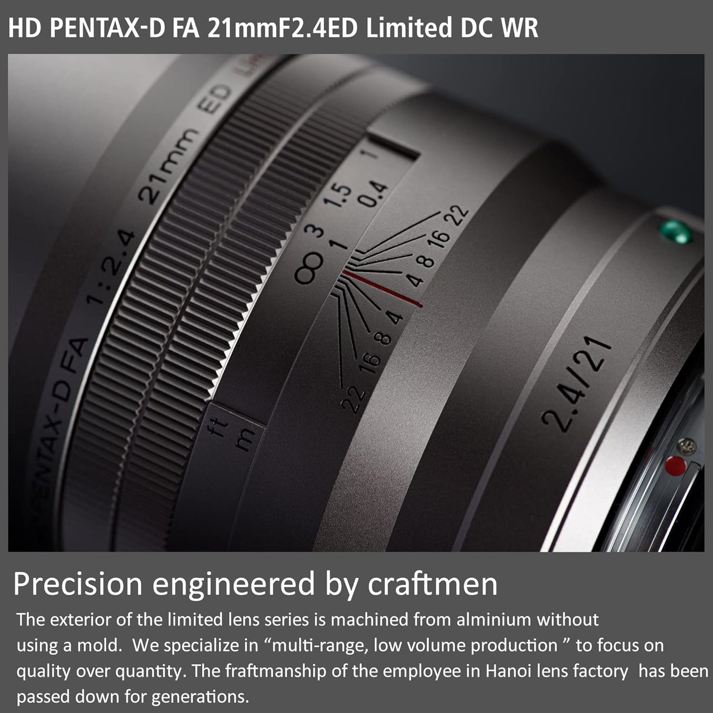 HD PENTAX-D FA 21mmF2.4ED Limited DC WR Silver Ultra Wide Angle Single Focus Lens [For Full Frame DSLR Cameras] Limited Lens Machined Aluminum Lens Barrel