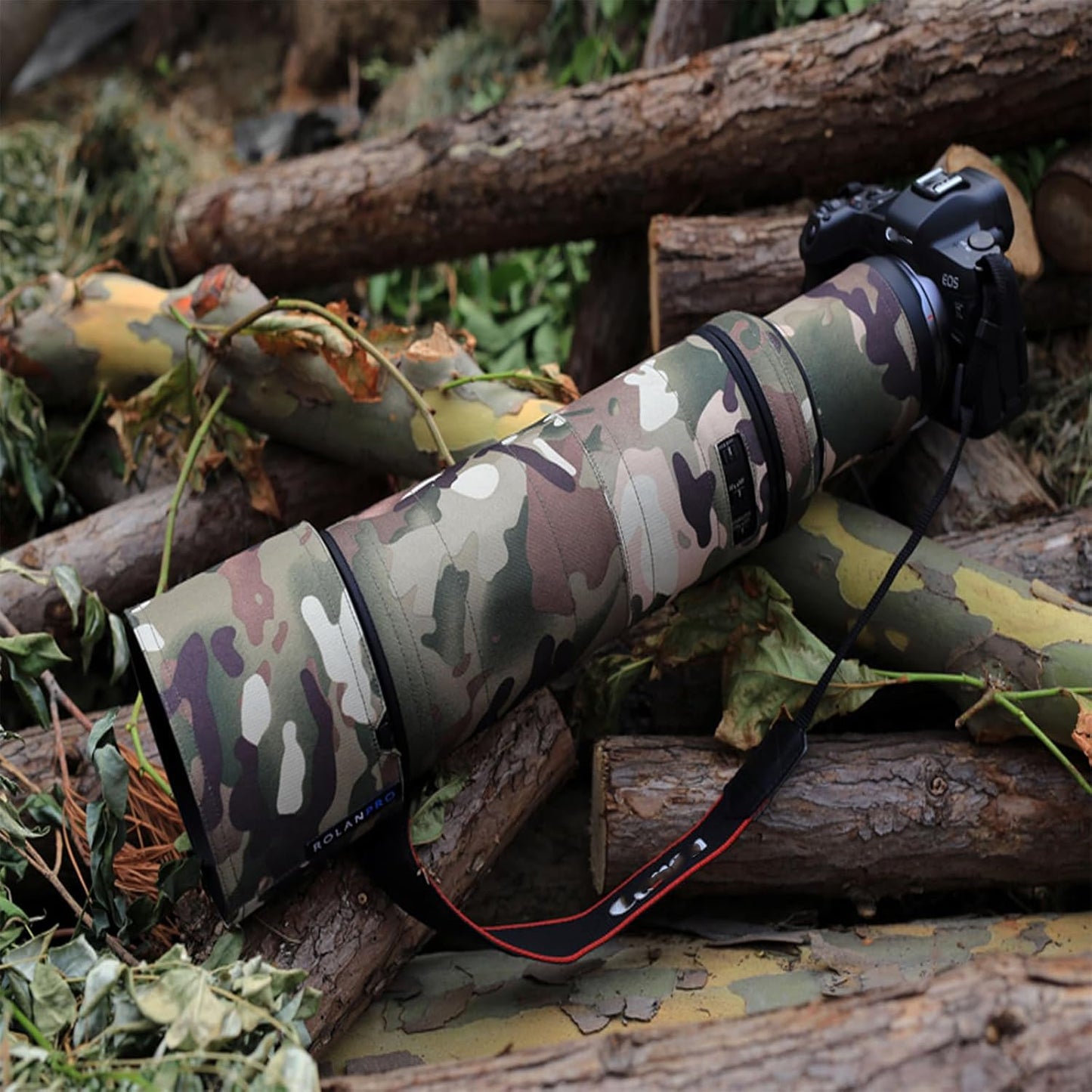 Rolanpro Lens Cover, Camouflage Coat for Telephoto Lens to Fit Canon RF 800mm F11 IS STM, Triple Layer Protection, Black and Dark Camo, Modern