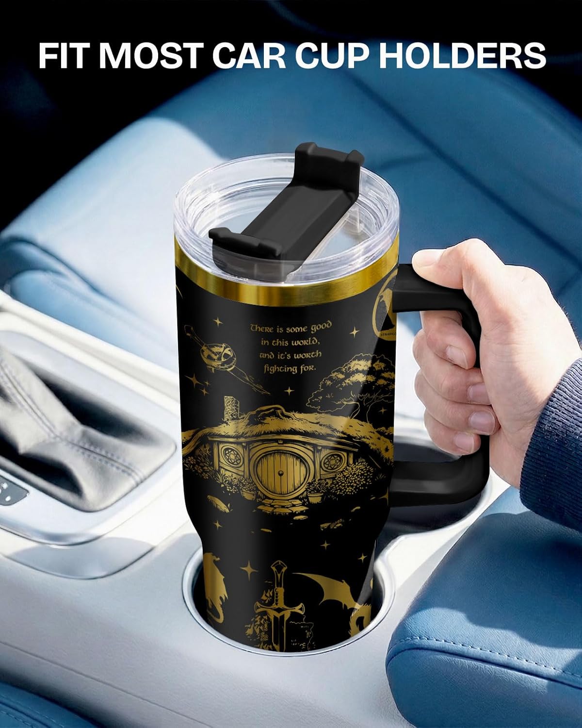 34HD Lord Fantasy Adventure - Vaso de café con aislamiento de acero inoxidable de 40 onzas, taza de viaje con asa y tapa para pajilla, segunda taza de café, regalos para amantes de los libros