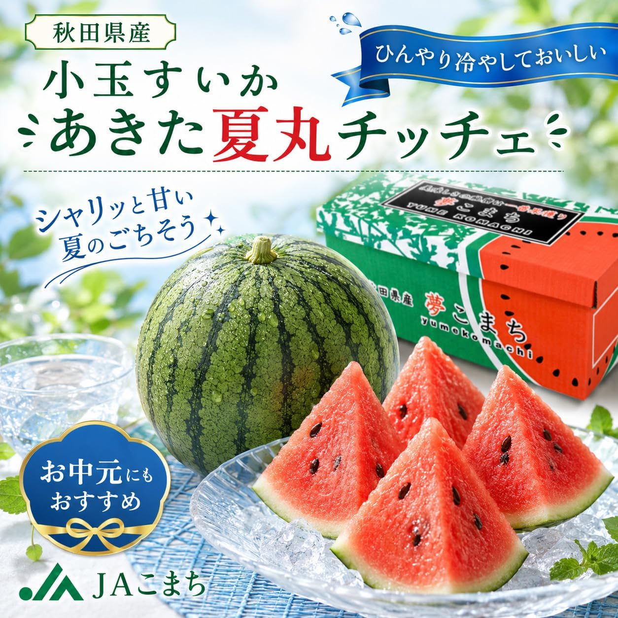 JA Komachi Akita Natsunamaru Chiche, Small Watermelon, Made in Akita Prefecture, L x 2 Balls, Approx. 11.0 lbs (5 kg) - 13.2 lbs (6 kg), Shipping Time: Mid July - Early August, Delivery Date cannot be specified