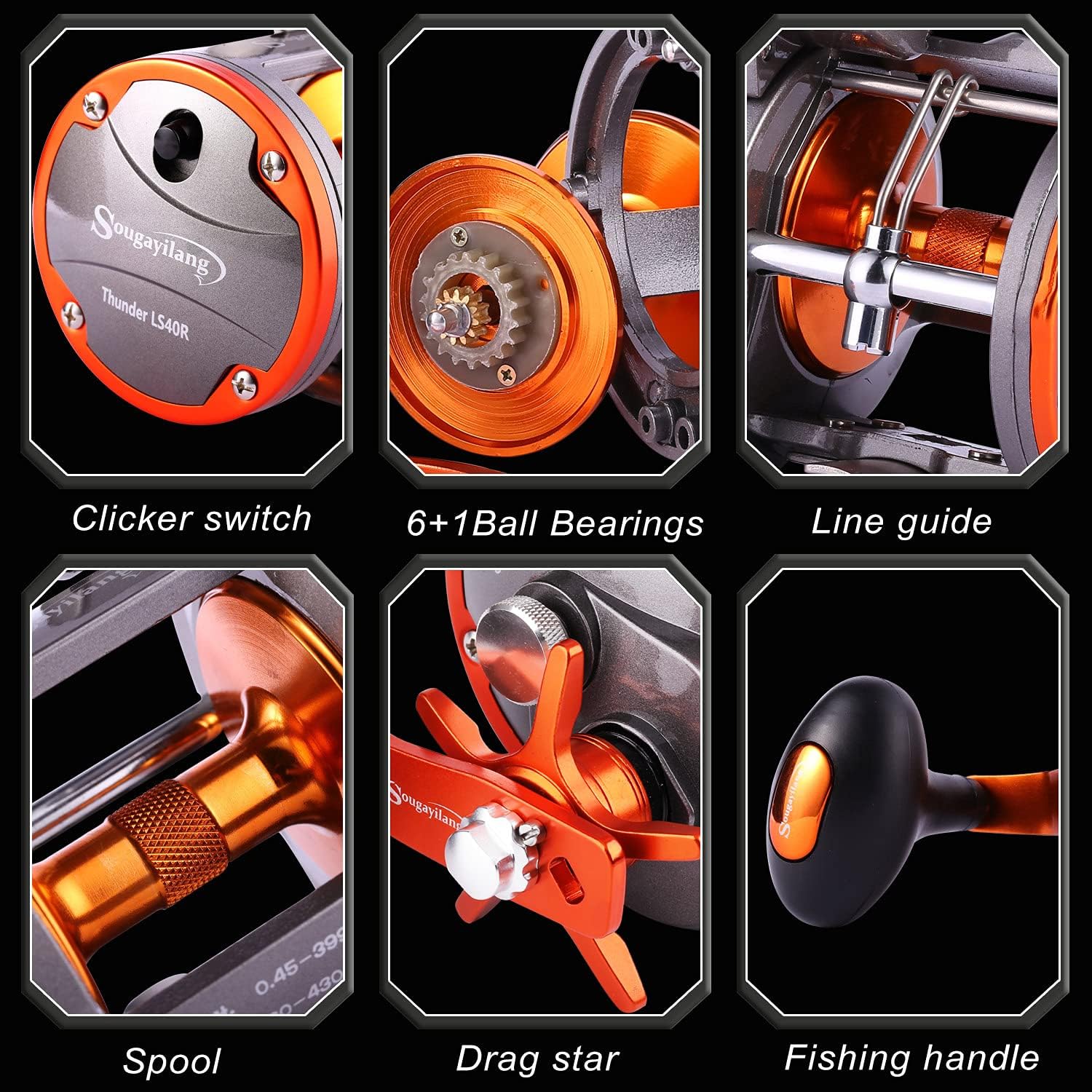 Sougayilang Line Counter Trolling Reel Traditional Level Wind Fishing Reel Thunder LS II 4000R-Right Hand