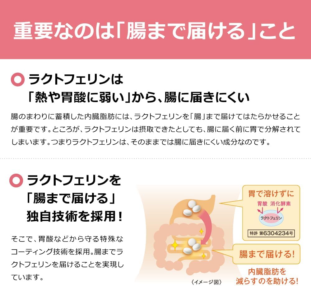 Nisshin Foods Delivers to the Intestines Nice Slim Essence Lactoferrin 93 Tablets x 1 Bottle Functionally Labeled Food (For those concerned about visceral fat)