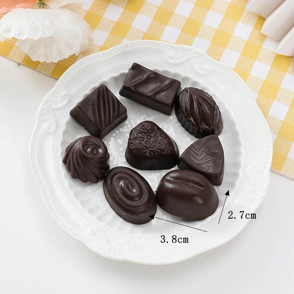 Myth Square Fake Chocolate, Candy, White, Black, Brown, Food Sample, Decoration, Christmas, Valentine's Day, Halloween, White Day Figurines, 3 Colors x 8, Set of 24