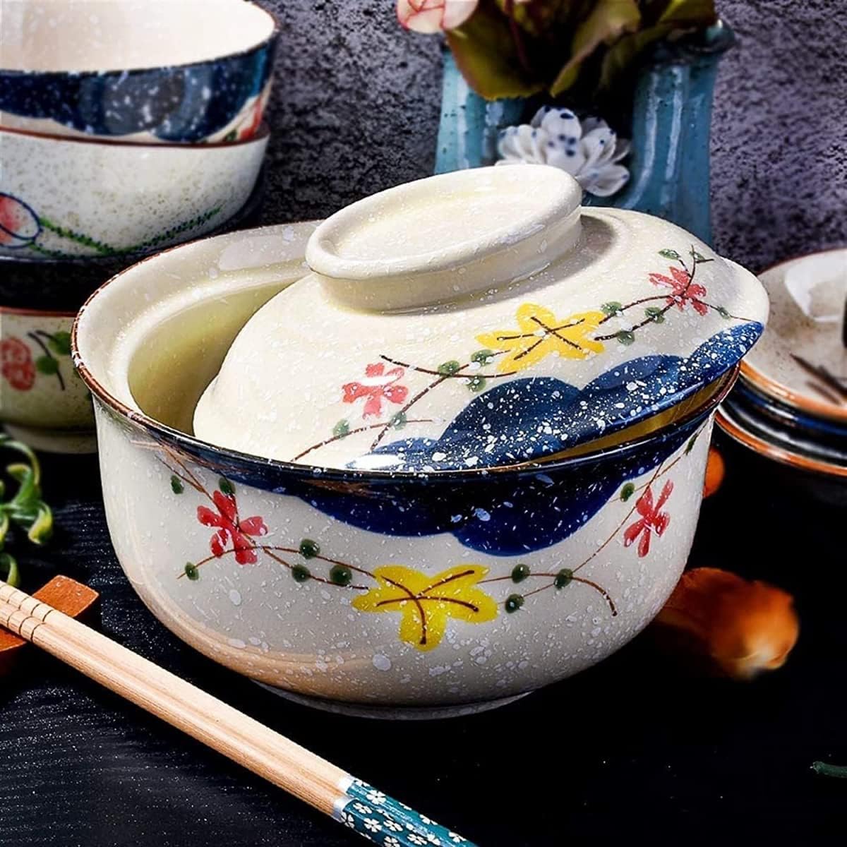 Ramen Bowl with Lid, Ceramic Ramen Bowl Handle Dishes Ramen Platter Ramen, Ramen, Udon, Pho, Salad, Rice, Soup 25.4oz Instant Ramen Bowl - C