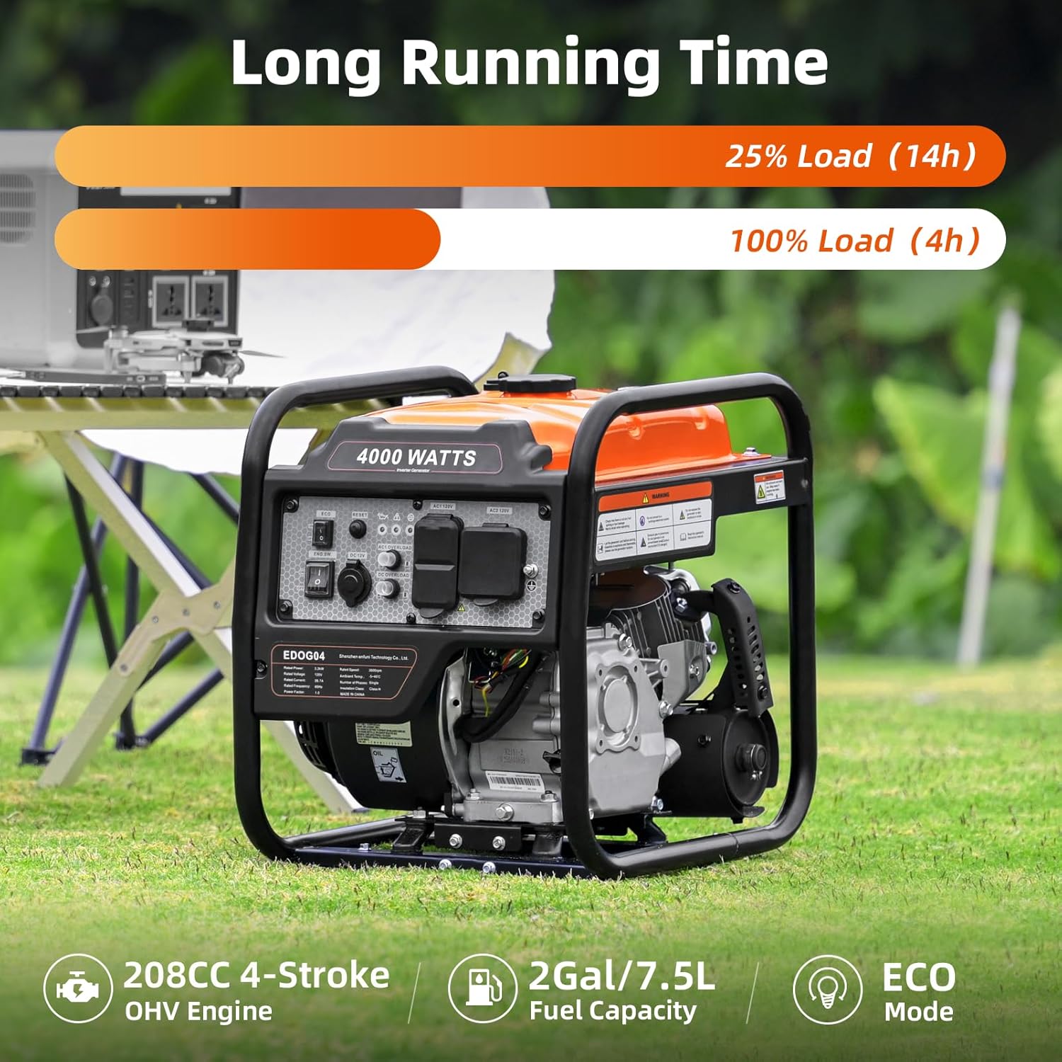 Power Equipment 4000 Watt Inverter Generator Gas Powered Portable Open Frame Generator Low Noise ECO Mode and Inverter Technology RV Compatible Emergency Home Backup