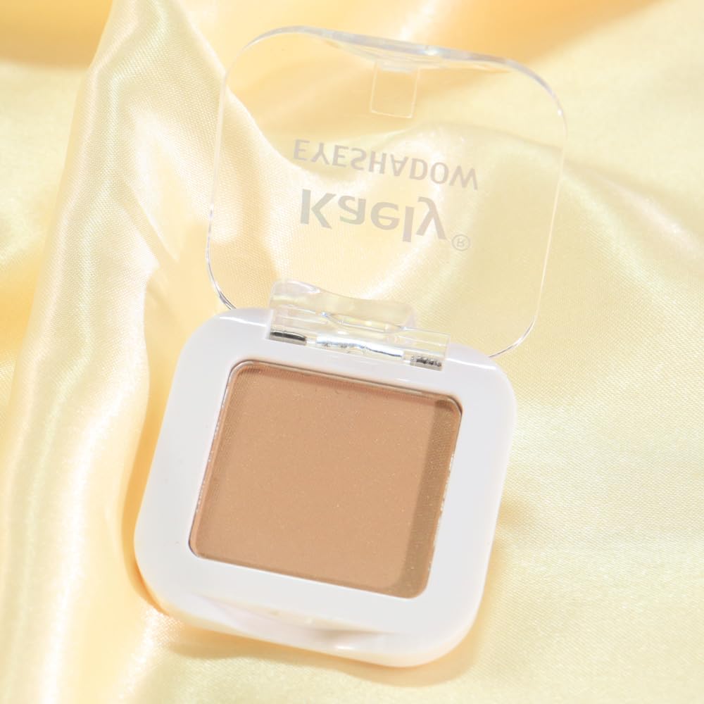 Kaely Maquillaje de sombra de ojos individual prensado, marrón nude claro mate altamente pigmentado, paleta de sombras de ojos monocromáticas altamente pigmentadas, mini sombra de ojos en polvo neutro impermeable, sombras para ojos, ligero mezclable, 13