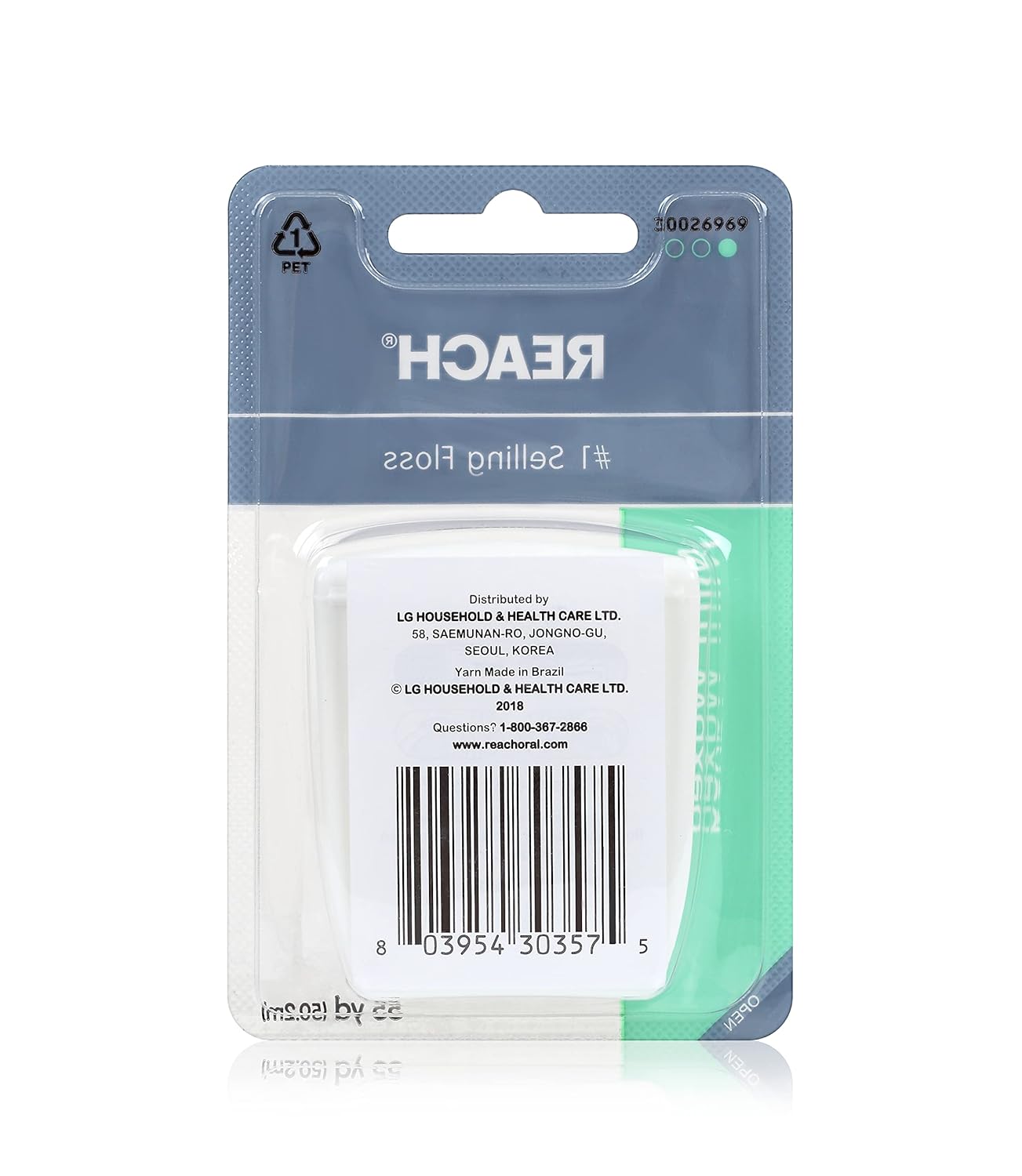 REACH Hilo dental encerado, menta, removedor de placa para dientes, resistente al desgarro, el hilo dental se desliza suavemente, fácil de usar, encerado, limpieza profunda de dientes, cuidado bucal