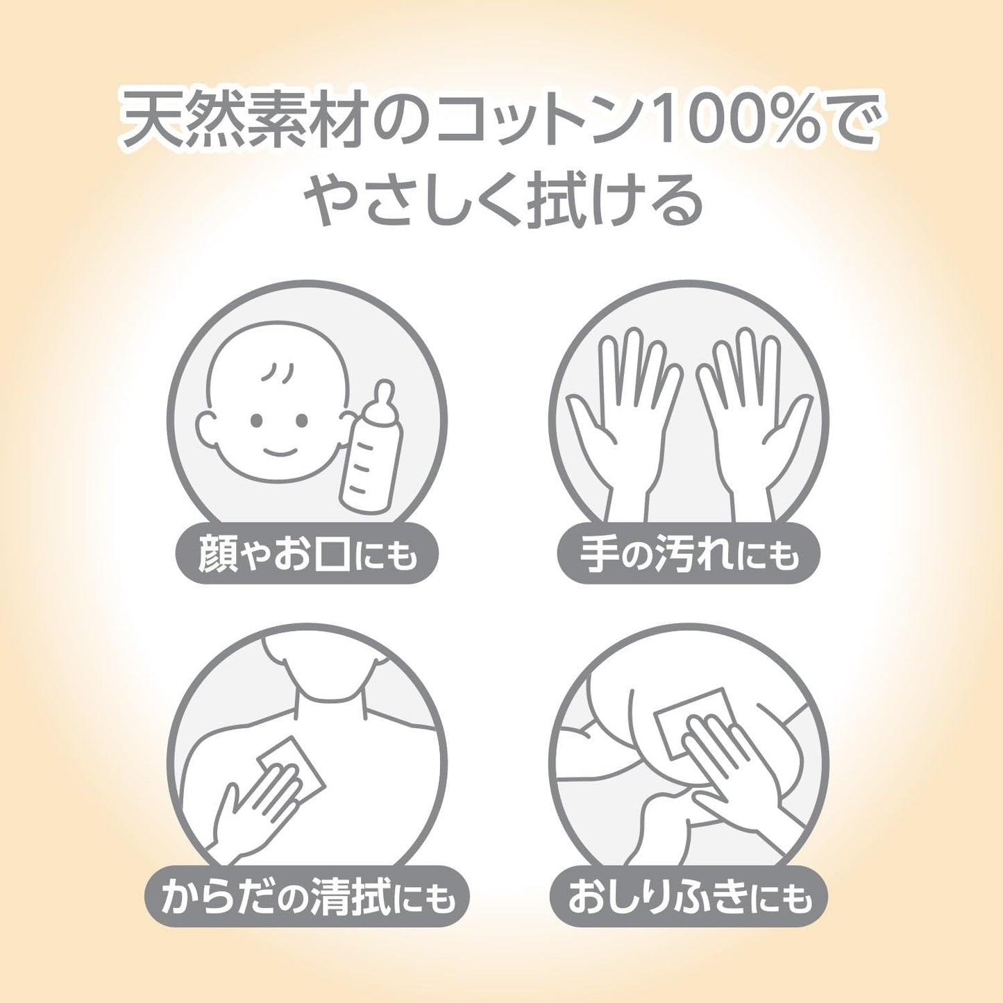 Hakuji, Made in Japan, Purified Cotton, 1 x 100 Packs, Individual Packaging, Quasi Drug, Face, Mouth, Body Cleaning, Baby Wipe, Hand Dirt, 100% Cotton (Exclusive)