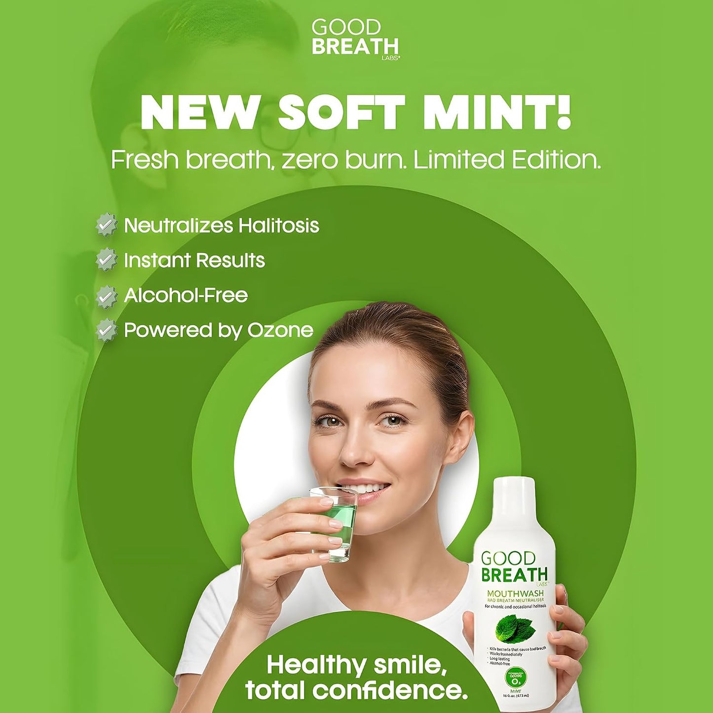 Goodbreath - Enjuague bucal de menta para halitosis crónica - Nueva tecnología de ozono enjuague oral - Tratamiento de halitosis y neutralizador del mal aliento - Enjuague bucal para enfermedades de