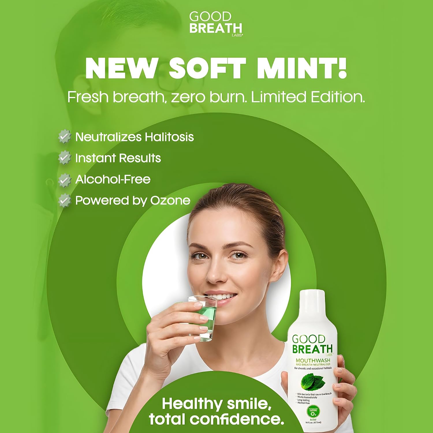 Goodbreath - Enjuague bucal de menta para halitosis crónica - Nueva tecnología de ozono enjuague oral - Tratamiento de halitosis y neutralizador del mal aliento - Enjuague bucal para enfermedades de