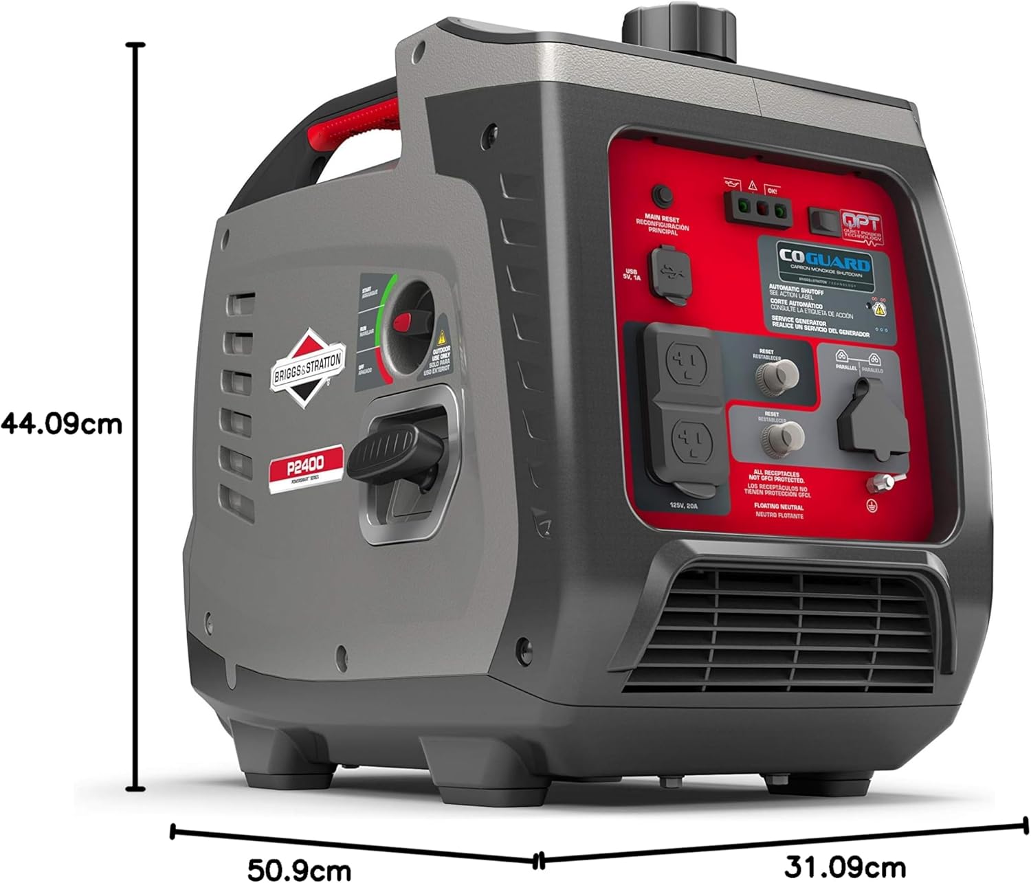 Briggs & Stratton P2400 PowerSmart Series Inverter Generator with Silent Power Technology and CO Guard 2400 Start Watts, 1800 Running Watts, Black (030758)