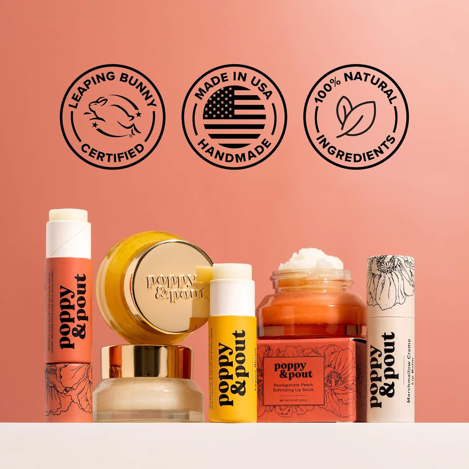 Poppy & Pout Bálsamo labial totalmente natural, tubo de cartón de 0.3 onzas, relleno a mano, cera de abejas, vitamina E, aceite de coco orgánico, libre de crueldad (flor de limón)