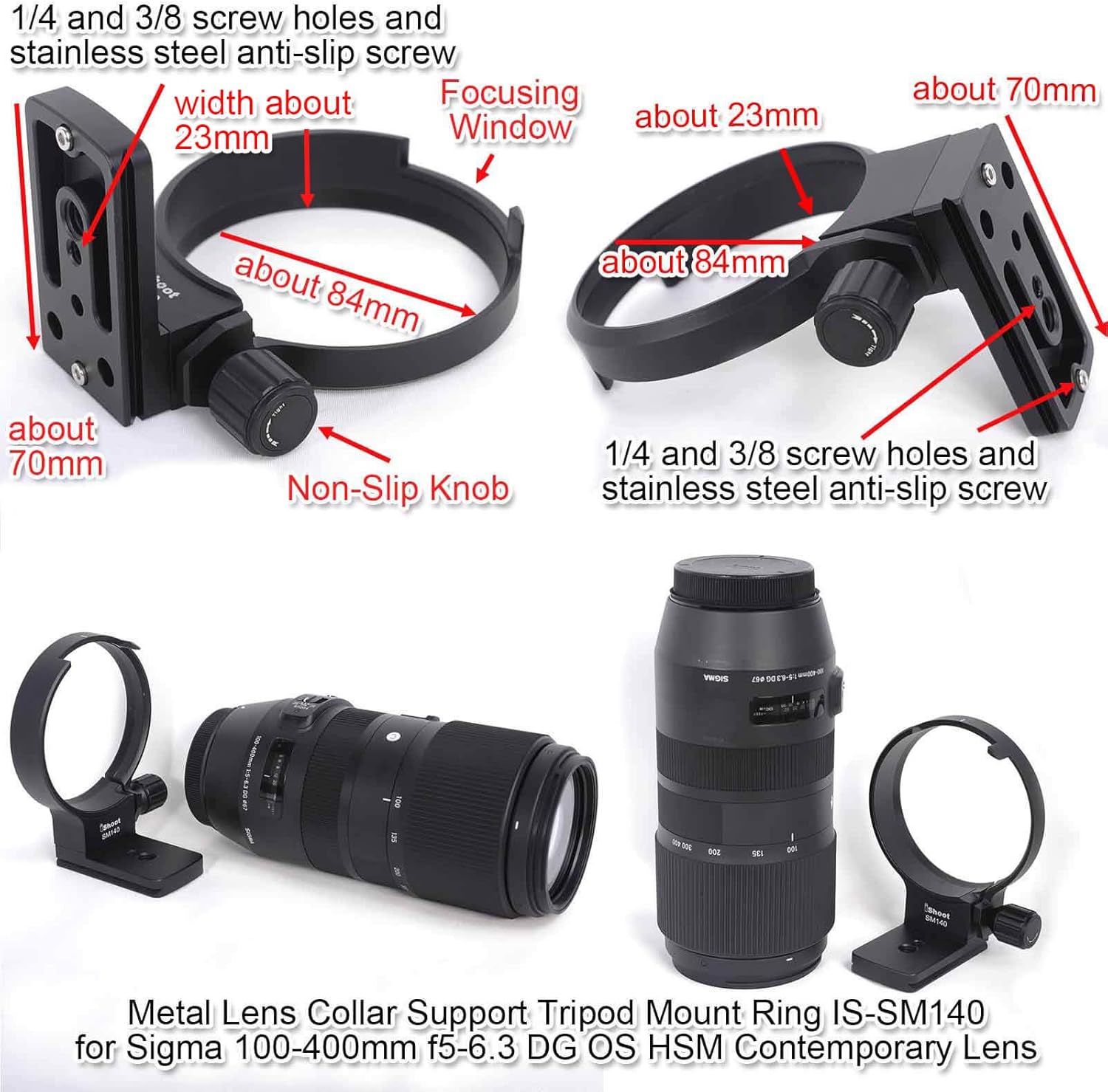 iShoot Ring Tripod Mount, Lens Support Collar, Tripod Mount Ring for Sigma 100-400mm f/5-6.3 DG OS HSM Contemporary Lens (for Canon EF Nikon F Mount), with Quick Release Plate, Fits ARCA-SWISS, KIRK,