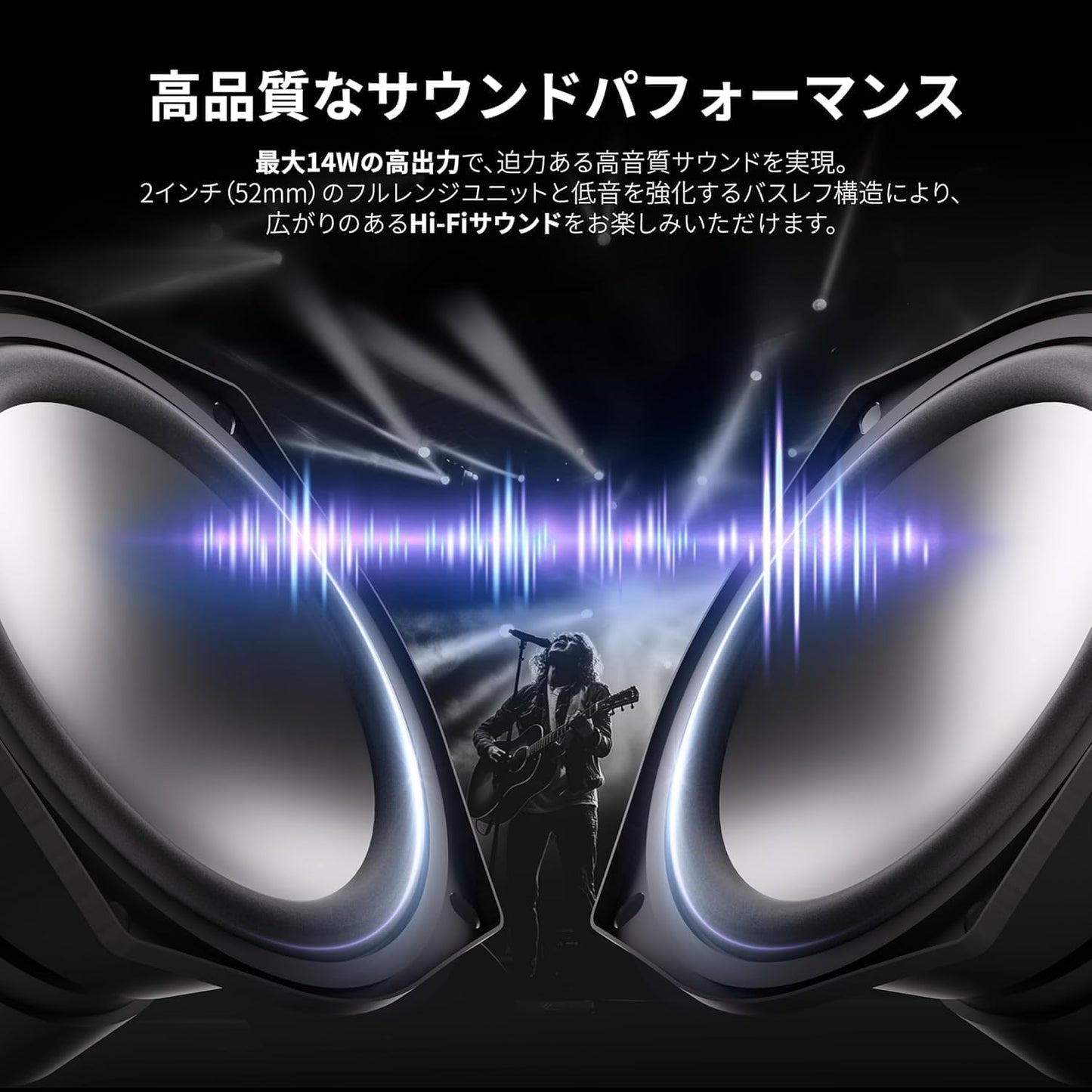【業界初 15°後傾式スピーカー＆最新Bluetooth5.4対応】 kstime PCスピーカー バスレフ低音強化 ゲーミングスピーカー Hi-Fiステレオ 有線・無線接続対応 USB給電 AUX対応 最大出力14W 内蔵マイク 前面イヤホン端子付き モニター タブレット スマートフォン対応 パソコンスピーカー ブラック