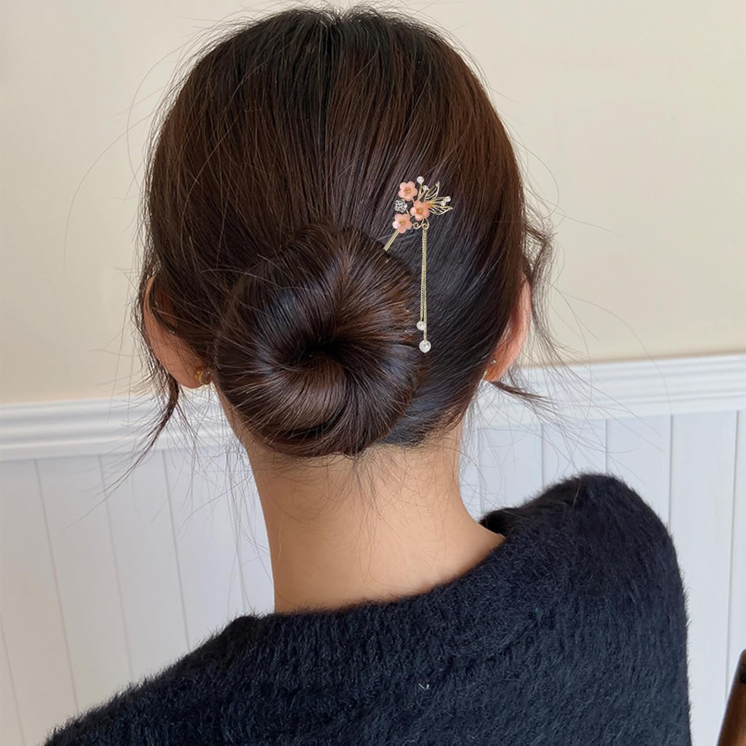 EZ PEACH Cherry Blossom Flower Pearl Hairpin Hair Clip Bangs Hair Closure Kimono Kimono Hair Accessory (Flower 03)