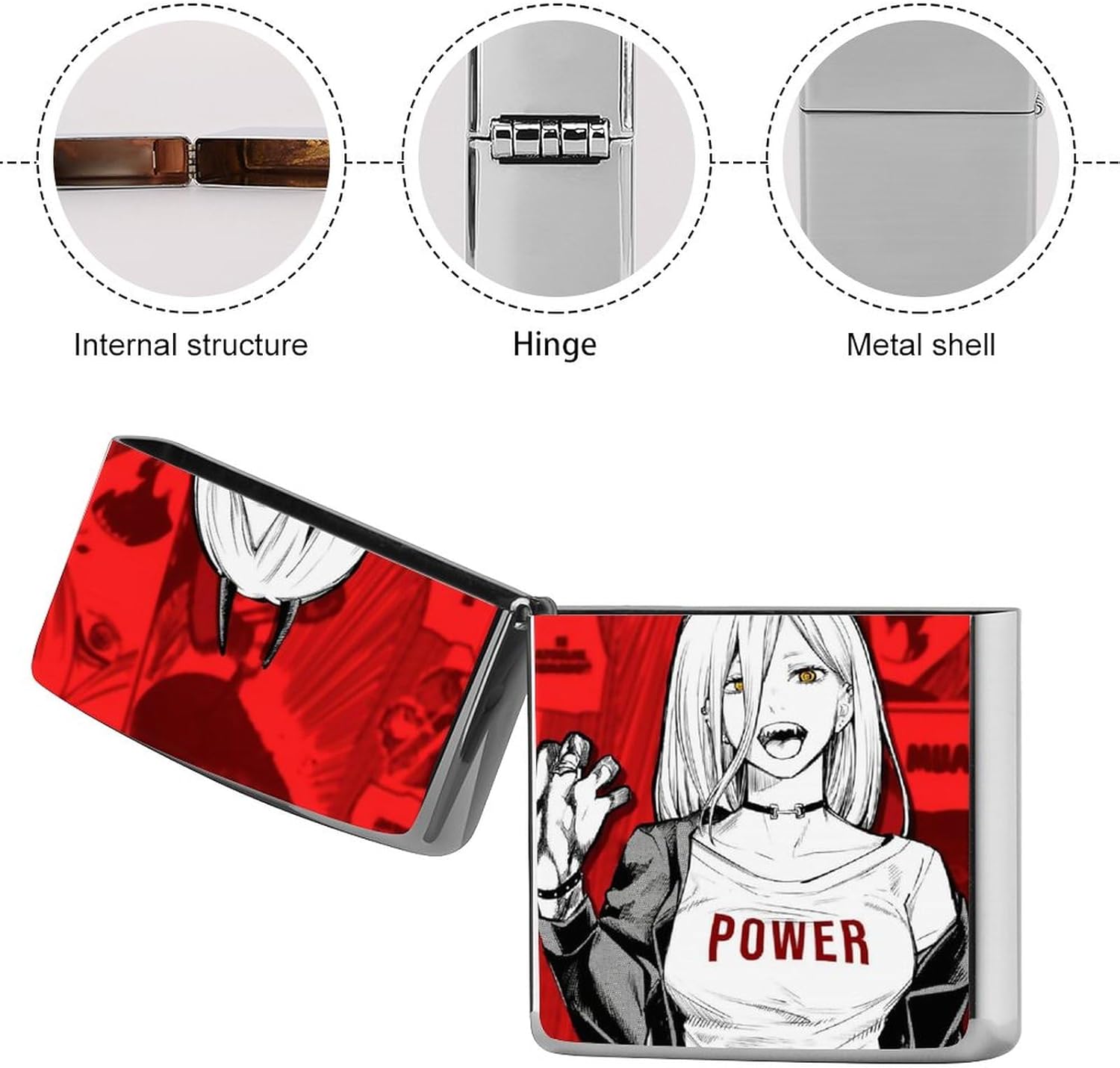 Zippo Lighter, Lighter Case, Outer Case, Chainsawman Anime Pattern, Surroundings, MoE Goods, Stylish, [Rust Proof, Aviation Metal Material, Abrasion-Resistant], Outer Protective Shell, Metal