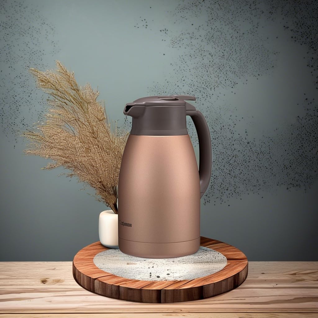 ZOJIRUSHI Stainless Steel Pot 1.5L Tabletop Wide Mouth Approx. 6.5cm Stainless Steel Vacuum Double Wall Thermos Keeps Hot and Cold Matte Copper SH-HC15-NU