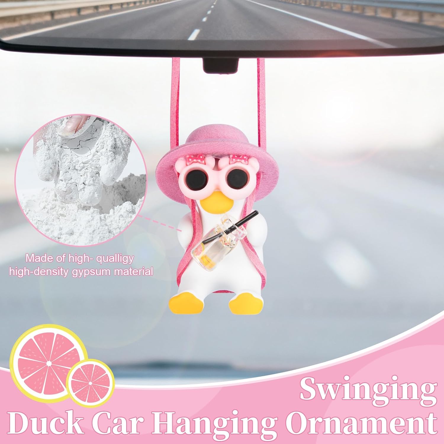 Adorno de pato oscilante para colgar en el auto, lindo pato colgante para el espejo del auto, accesorios rosas para el espejo retrovisor, decoración bonita para autos, accesorios divertidos para autos