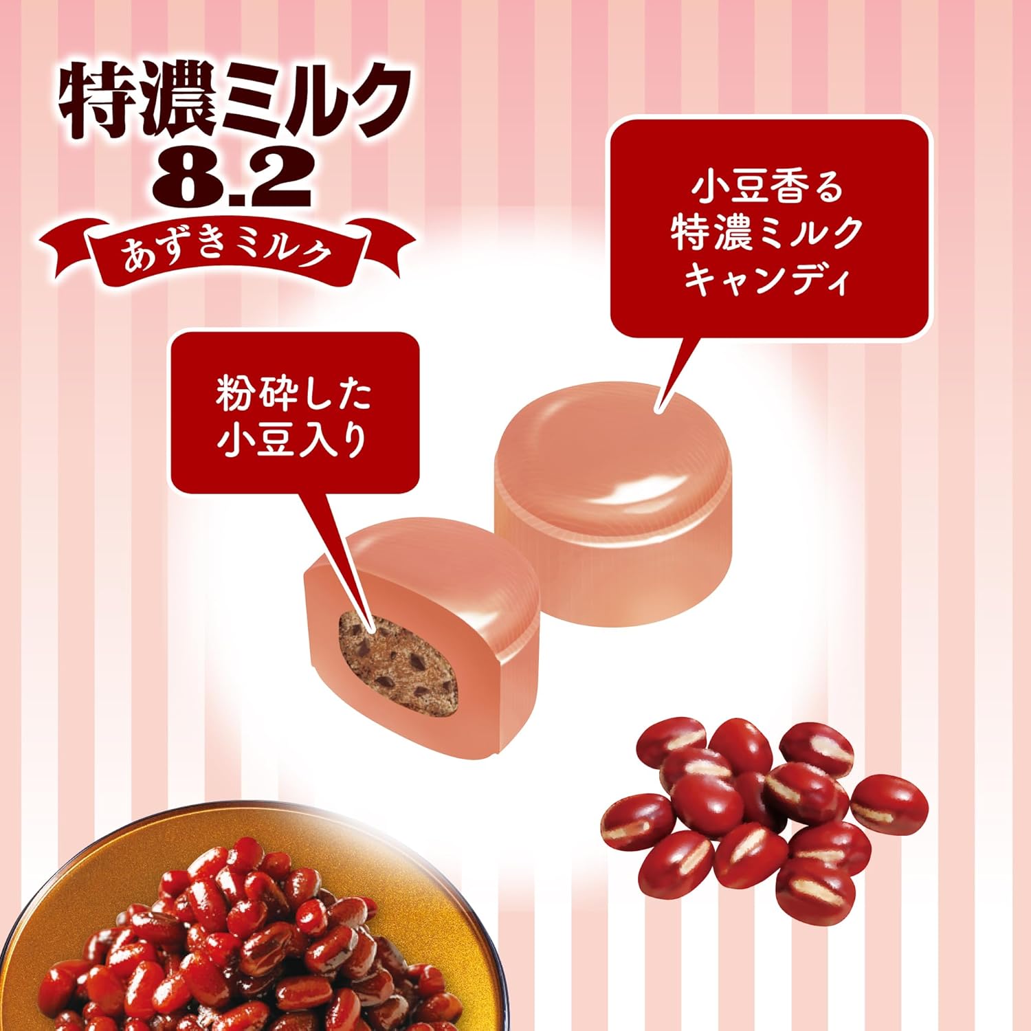 UHA Flavor Sugar Food with Functional Claims, Extra Rich Milk 8.2 Azuki Milk, 3.2 oz (93 g) x 6 Bags