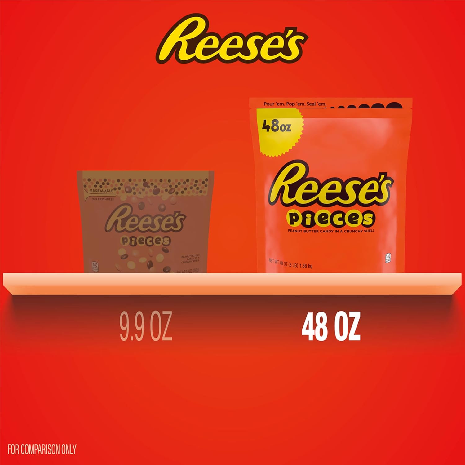 REESE'S PIECES Peanut Butter in a Crunchy Shell, Candy Bulk Bag, 48 oz (Pack of 2)