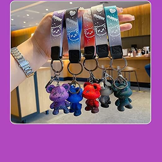 [AIXUAN] Men Women Boy Girl Cute Color Bear Key Knitting Idea Rope Resin Animal Pendant Metal Keychain (Grey)
