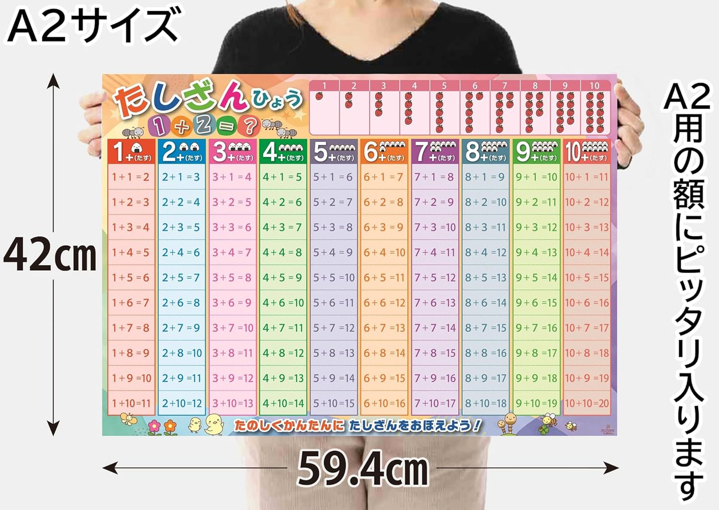 Addition Subtraction Table Numbers 2 Piece Set Bath Poster A2 Size Math Educational Learning Toys Practice Beginners Learning