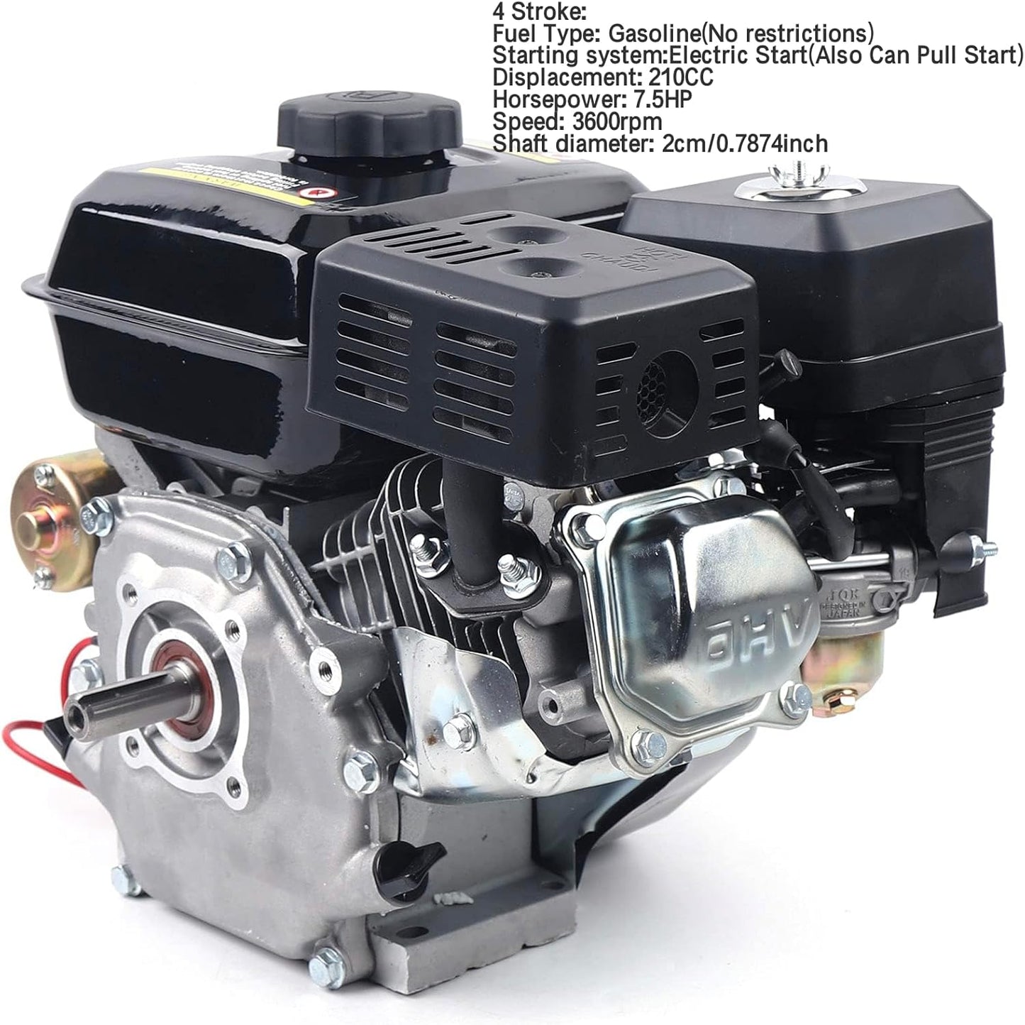 7.5HP 210CC Go Kart Gas Engine Electric Start Gas Powered 4-Stroke OHV Gasoline Motor Gas Powered Pressure Washer Log Splitter Trailer Car Wash Roto Tiller Water/Trash Transfer Multi-Use
