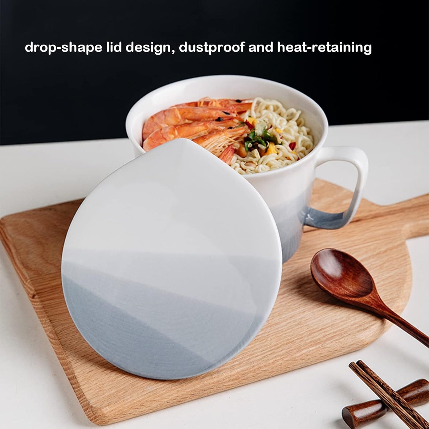 Soup Rice Bowl, Ramen Bowl with Chopsticks Lid Creative Ceramic Instant Noodle Bowl Soup Bowl with Handle for Cereal Rice Ramen Udon