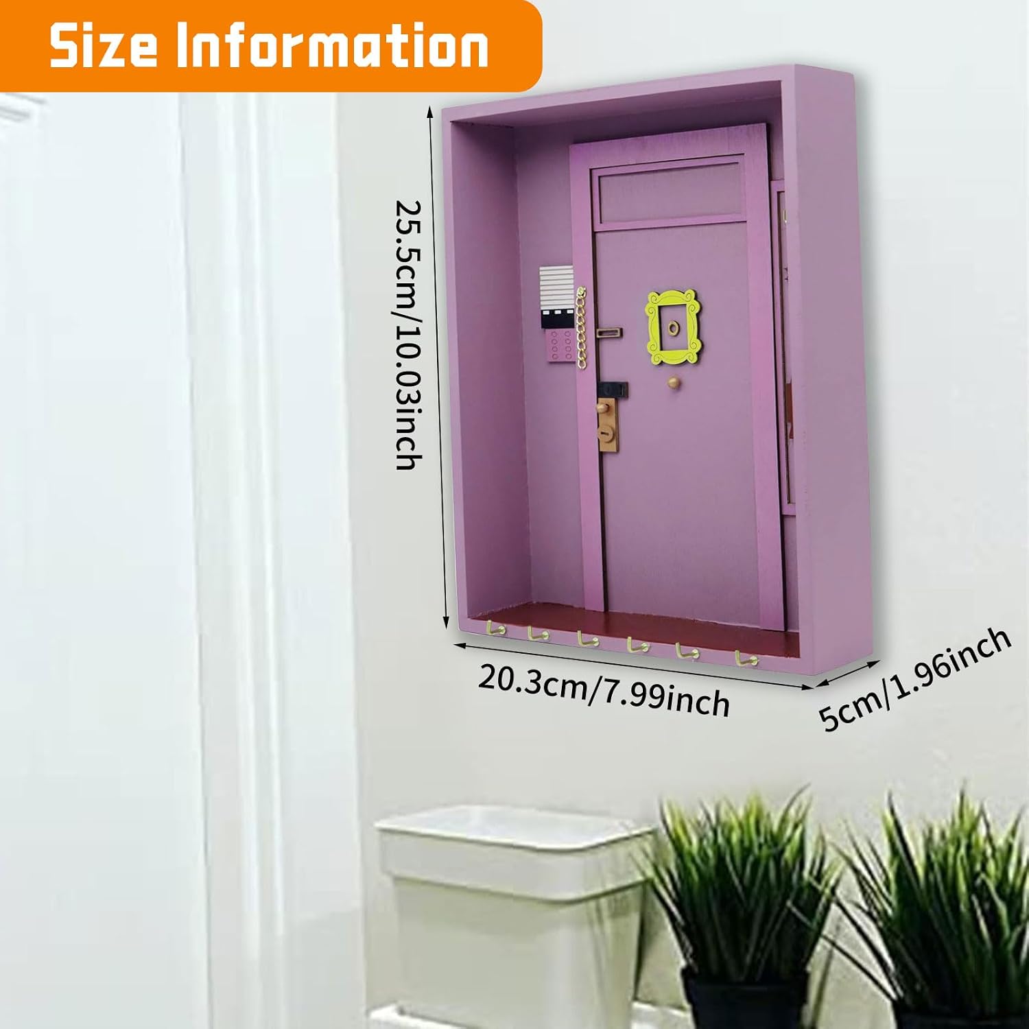 Friends Monica's Wooden Wall Key Holder with 6 Hooks, Decorative Wall Key Box, Wall Key Holder for Storing Keys and Mail at the Entrance, Wall Key Holder for Living Room, Kitchen