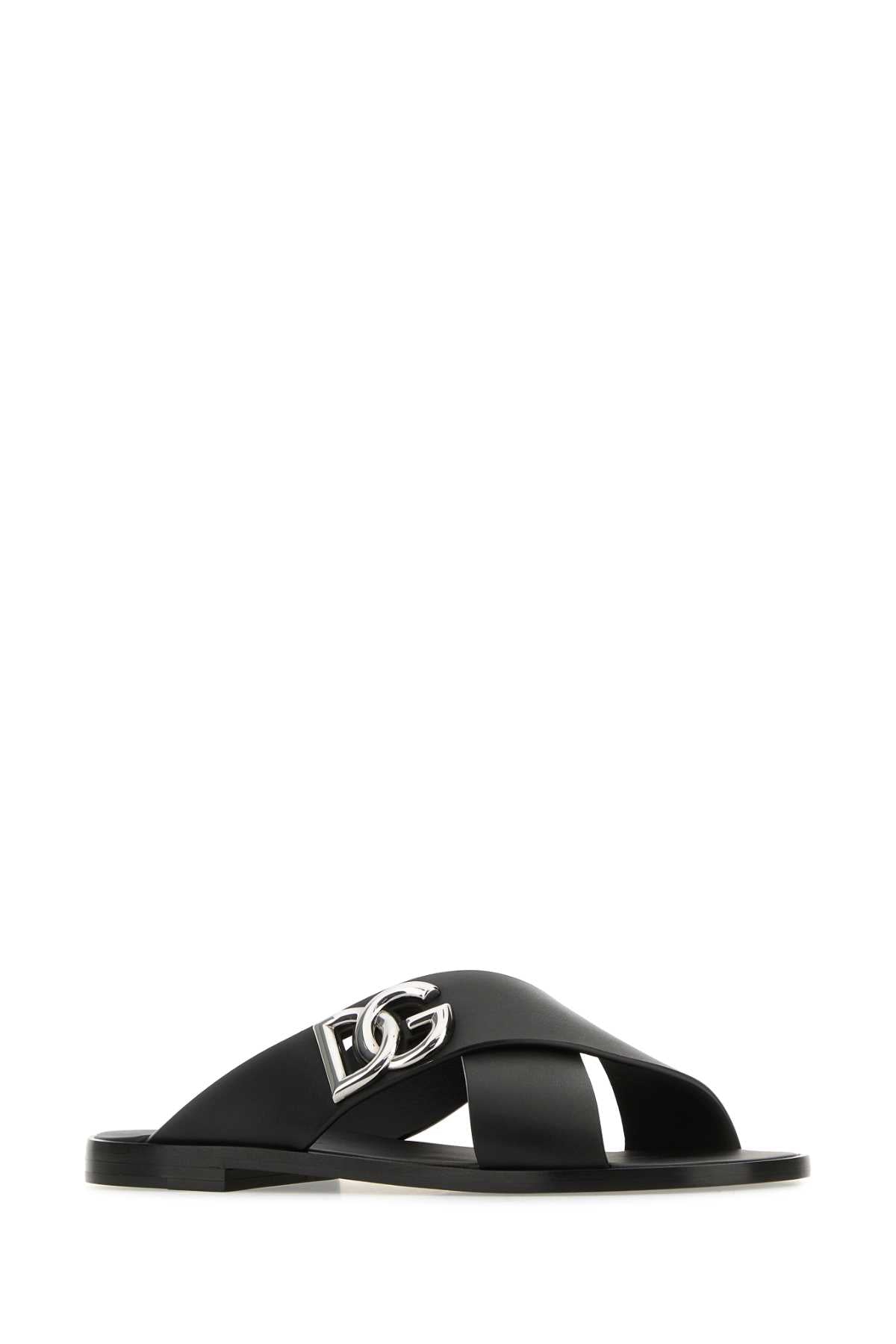 Dolce ドルチェ＆ガッバーナブラックレザースリッパ - Image 5