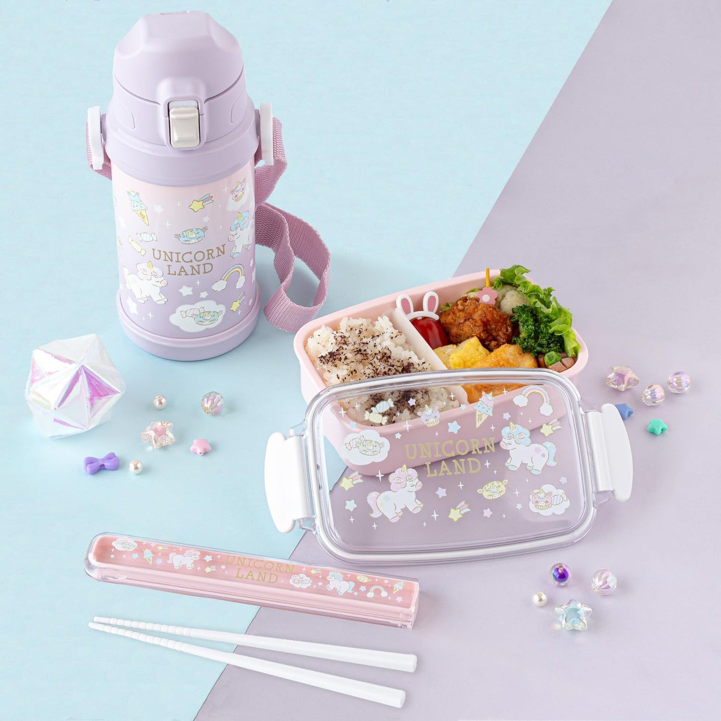 OSK Antibacterial Bento Box 500ml with Divider, Unicorn Lunch Box, Made in Japan PL-1R