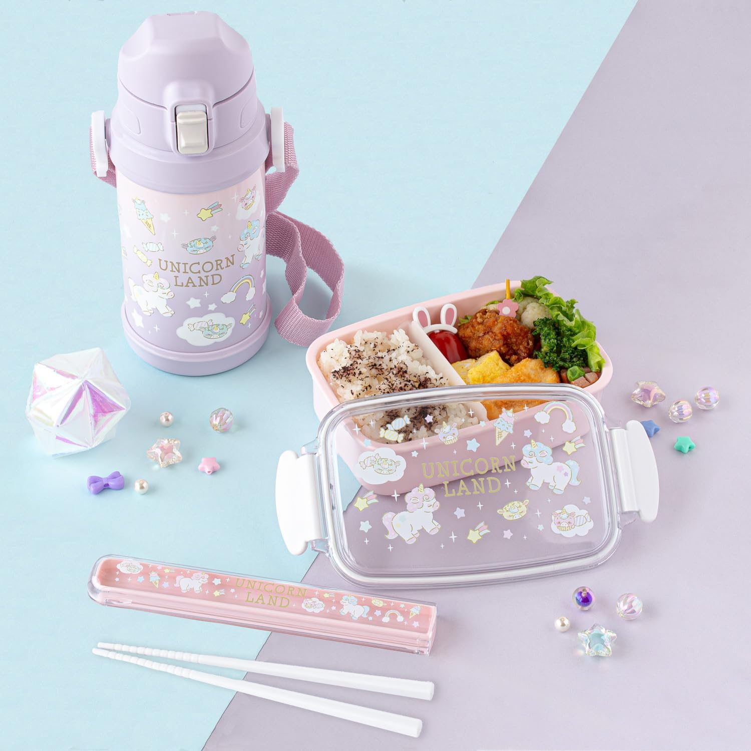 OSK Antibacterial Bento Box 500ml with Divider, Unicorn Lunch Box, Made in Japan PL-1R
