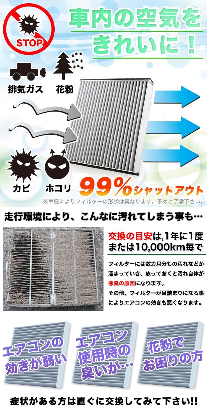 Air Conditioning Filter 3-Layer Air-22 for Gymney JB64 Sierra JB74 Nomad JC74 Hustler MR52 MR92 Spacia MK53 MK94 Wagon R Alto HA36 HA37 Works Van Lapin FJ5244