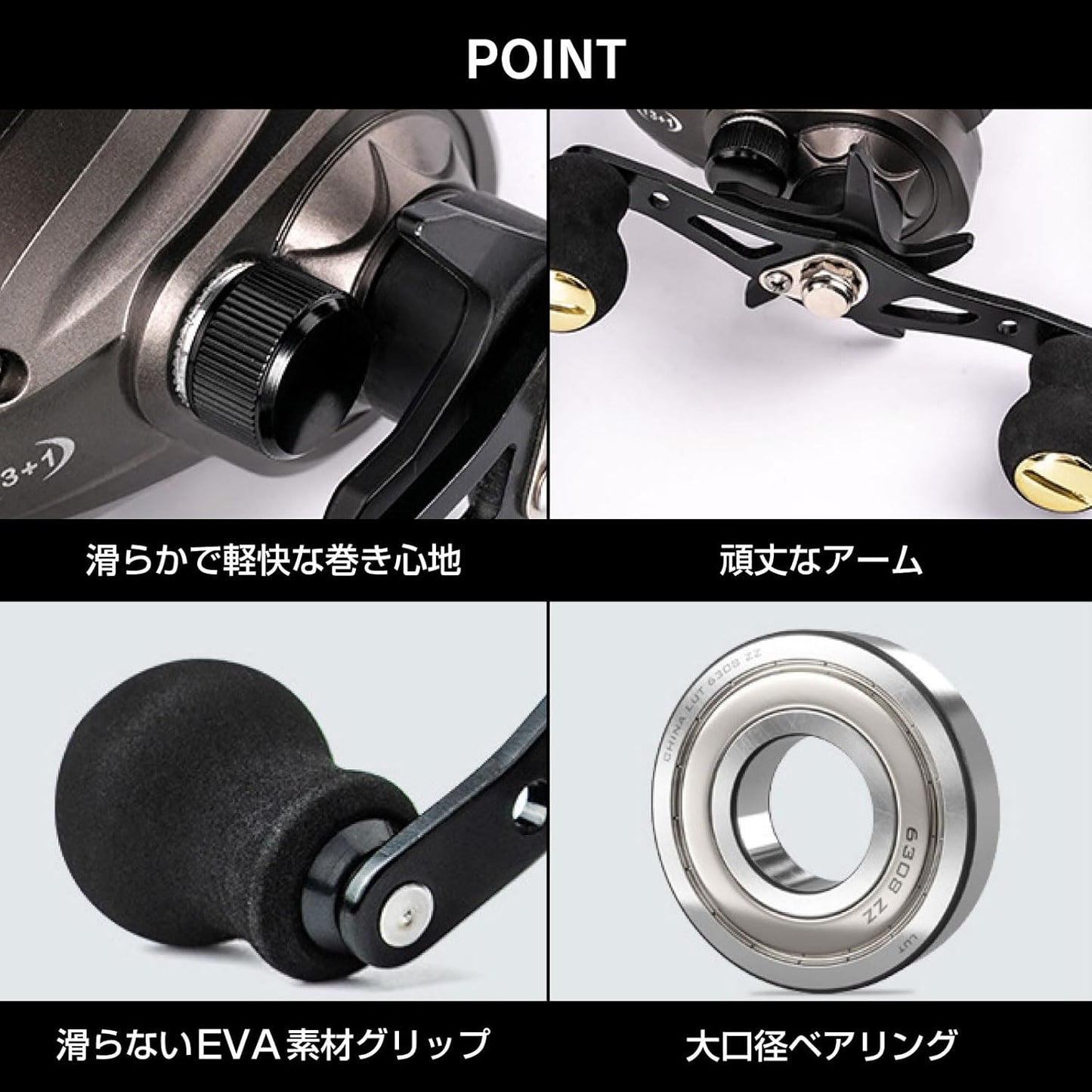 waku fimac Bait Reel, Right and Left Handle, Supports Jigging, Maximum Drag Force, 17.6 lbs (8 kg), 13 + 1 BB, Black x Gold Spool, For Saltwater and Freshwater Bass, Sea Bass, Rockfish